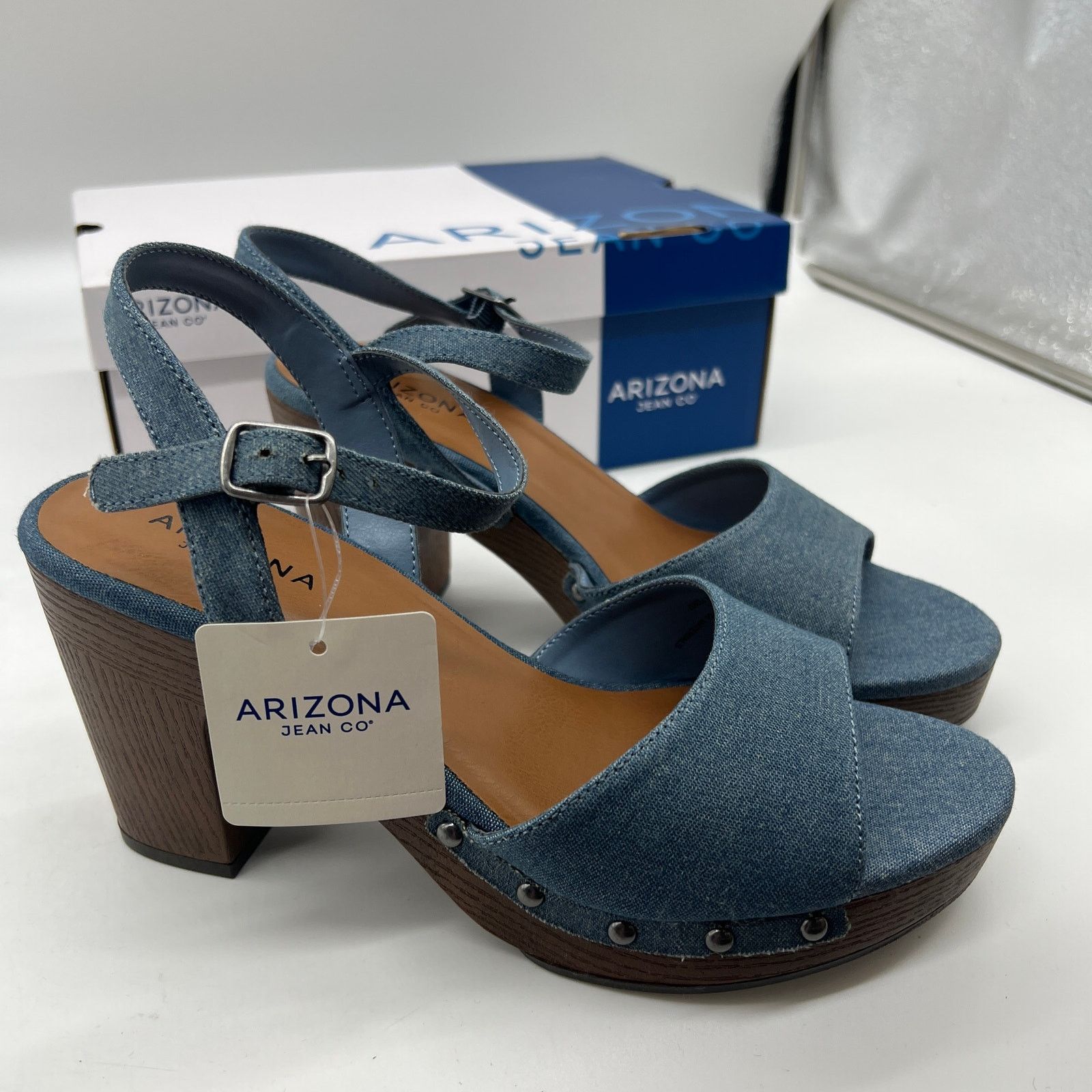 Other Arizona Jean Co Womens Heather Heeled Sandals Blue Deni Size US 9.5 / IT 39.5 - 5 Thumbnail