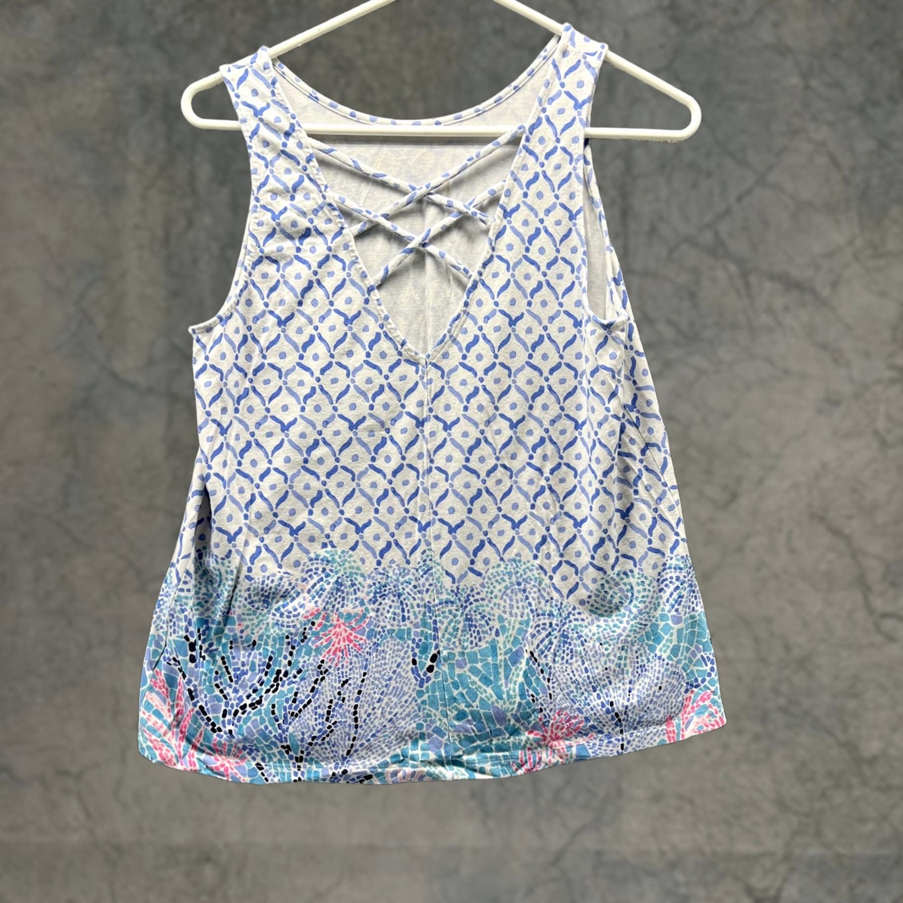 Lilly Pulitzer Lilly Pulitzer Tank Top Womens Small Multicolor Geometric Crisscross Back Sleeveless Scoop Neck Beach Size S / US 4 / IT 40 - 1 Thumbnail