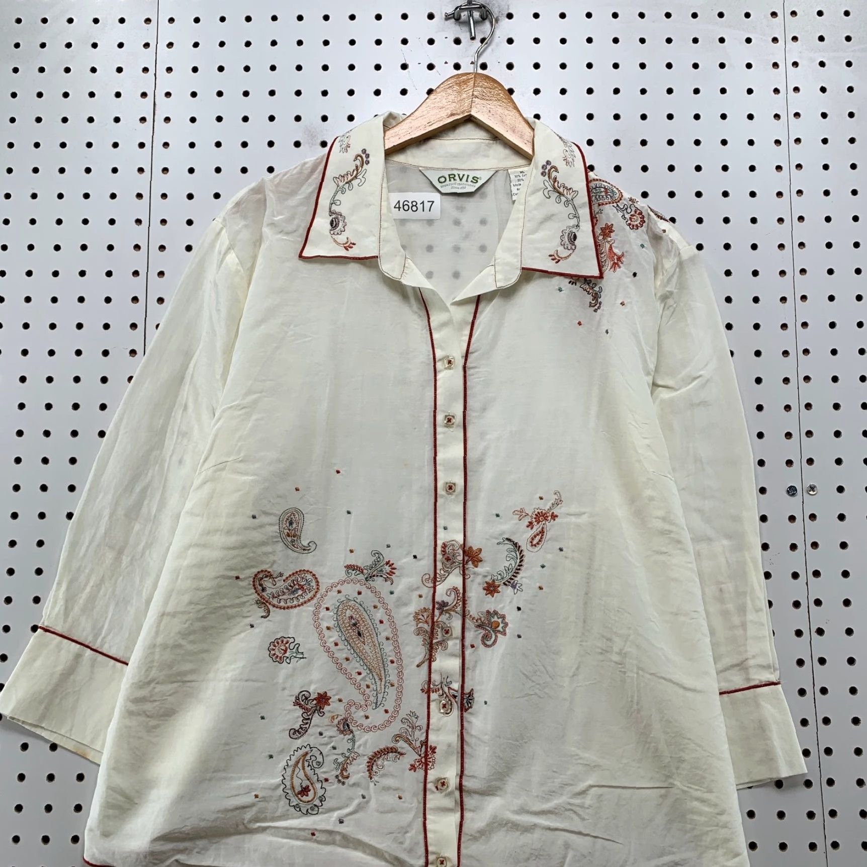 Orvis Orvis Silk Blouse Womens XL White Paisley Long Sleeve Button Cotton Blend Top Size XL / US 12-14 / IT 48-50 - 4 Thumbnail