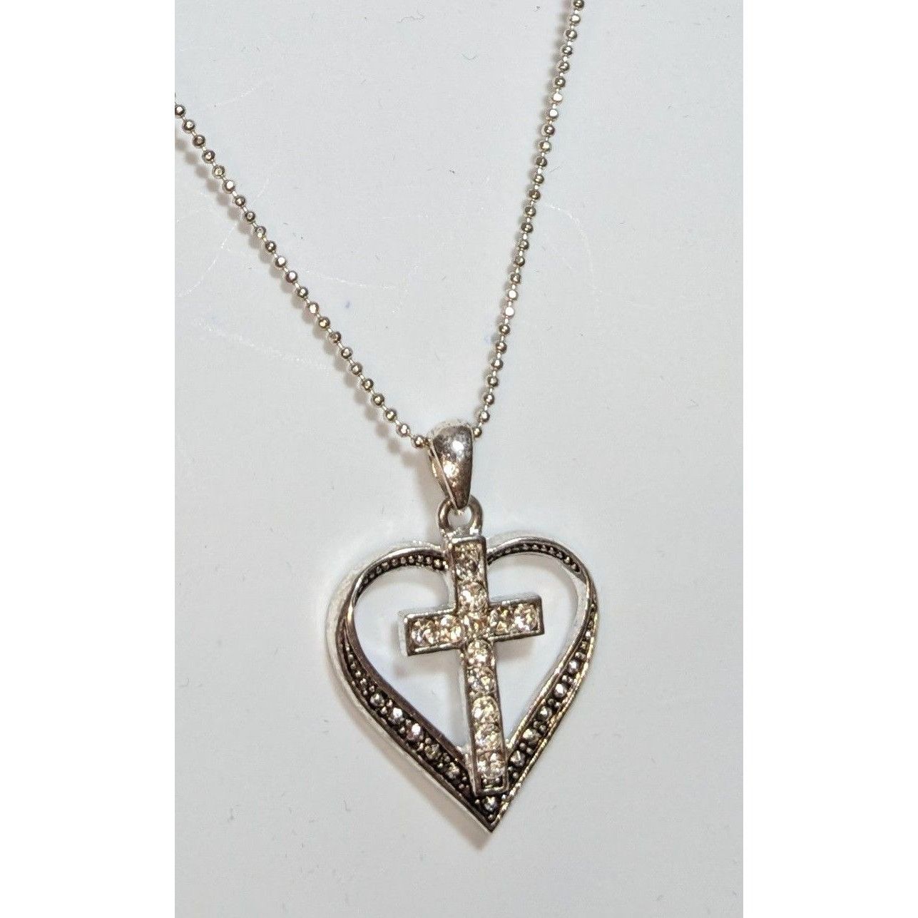 Other Religious Heart-Shaped Cross Pendant Necklace With Rhineston Size ONE SIZE - 1 Thumbnail