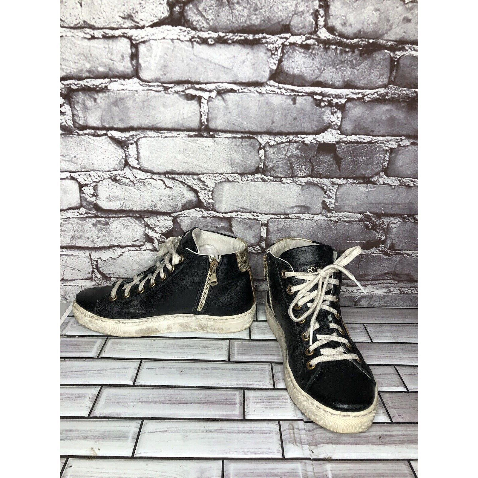 Other Tiurai Logo Black Leather High Top Lace Up Sneakers Shoes Wo Size US 6 / IT 36 - 8 Thumbnail