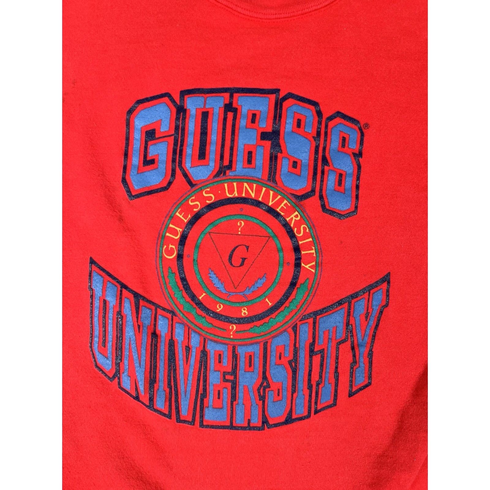 Guess VINTAGE GUESS Sweatshirt Crewneck Women’s M Red Cotton Logo 90s USA School Graphic Print Pullover Knits Size M / US 6-8 / IT 42-44 - 2 Thumbnail