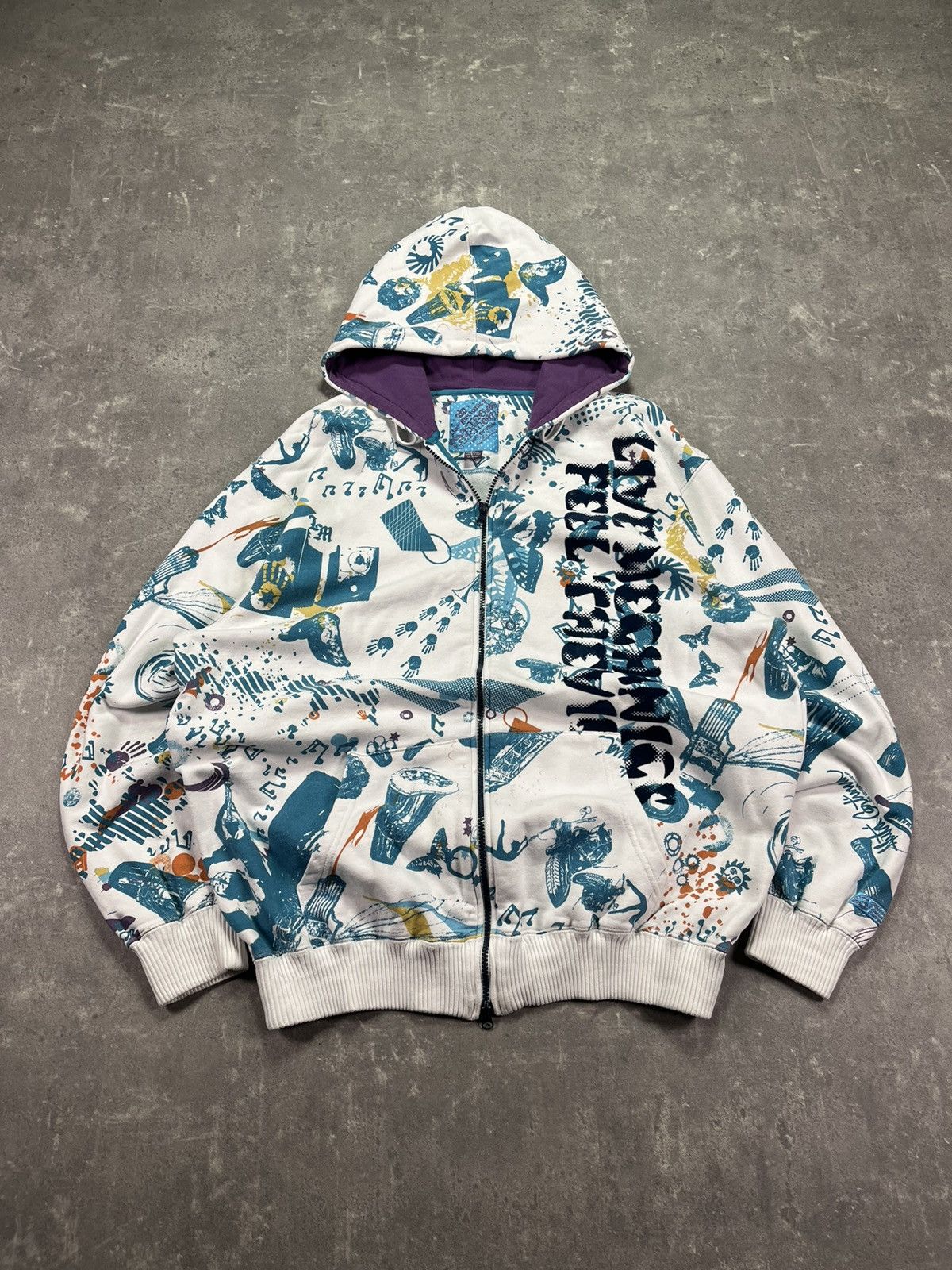 Live Mechanics 00s Live Mechanics AOP Printed Baggy Zip Hoodie XL Rare Size US XL / EU 56 / 4 - 1 Thumbnail