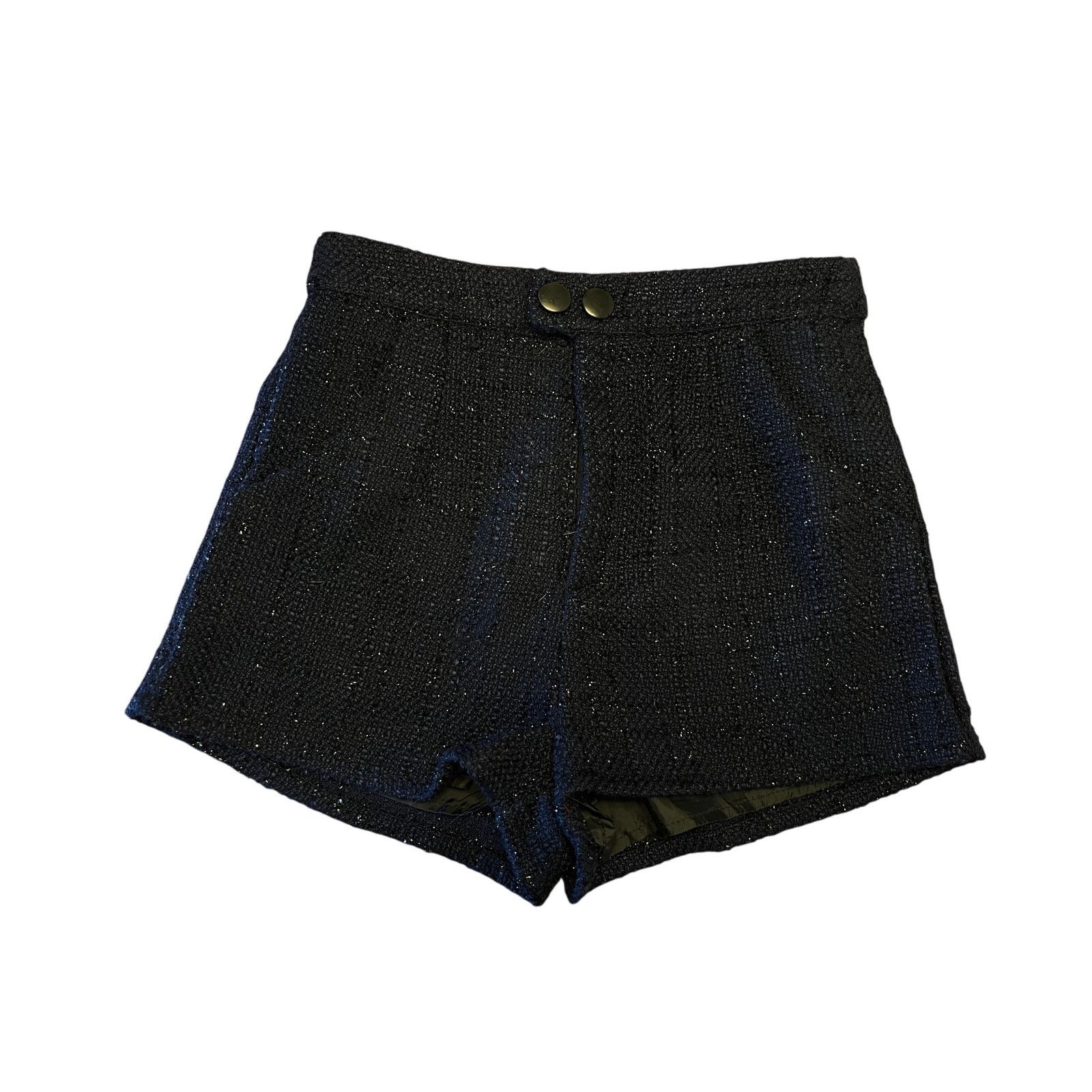 Other About Us Navy Blue Tweed Shorts S Metallic Thread High-Waist Size 26" / US 2 / IT 38 - 1 Thumbnail