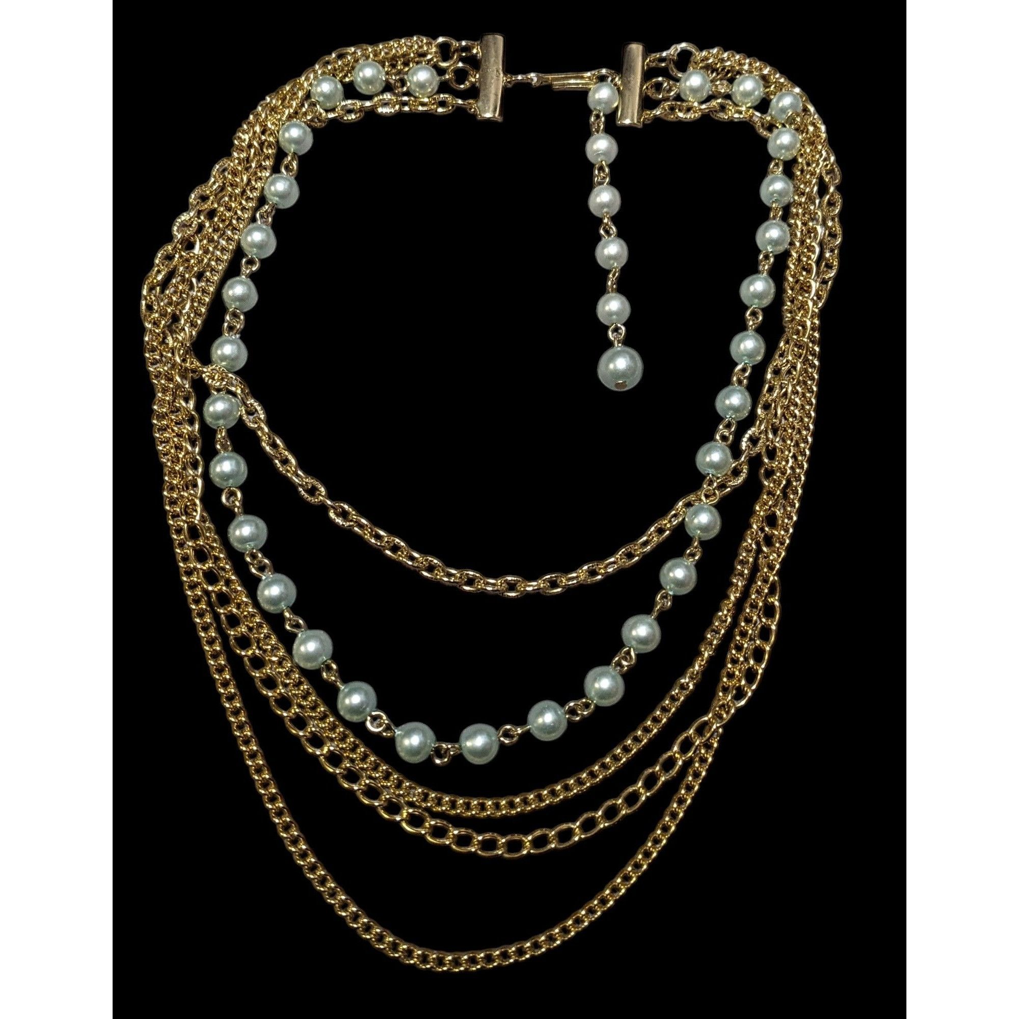 Other Vintage Pastel Blue And Gold Multilayer Necklace Size ONE SIZE - 1 Thumbnail