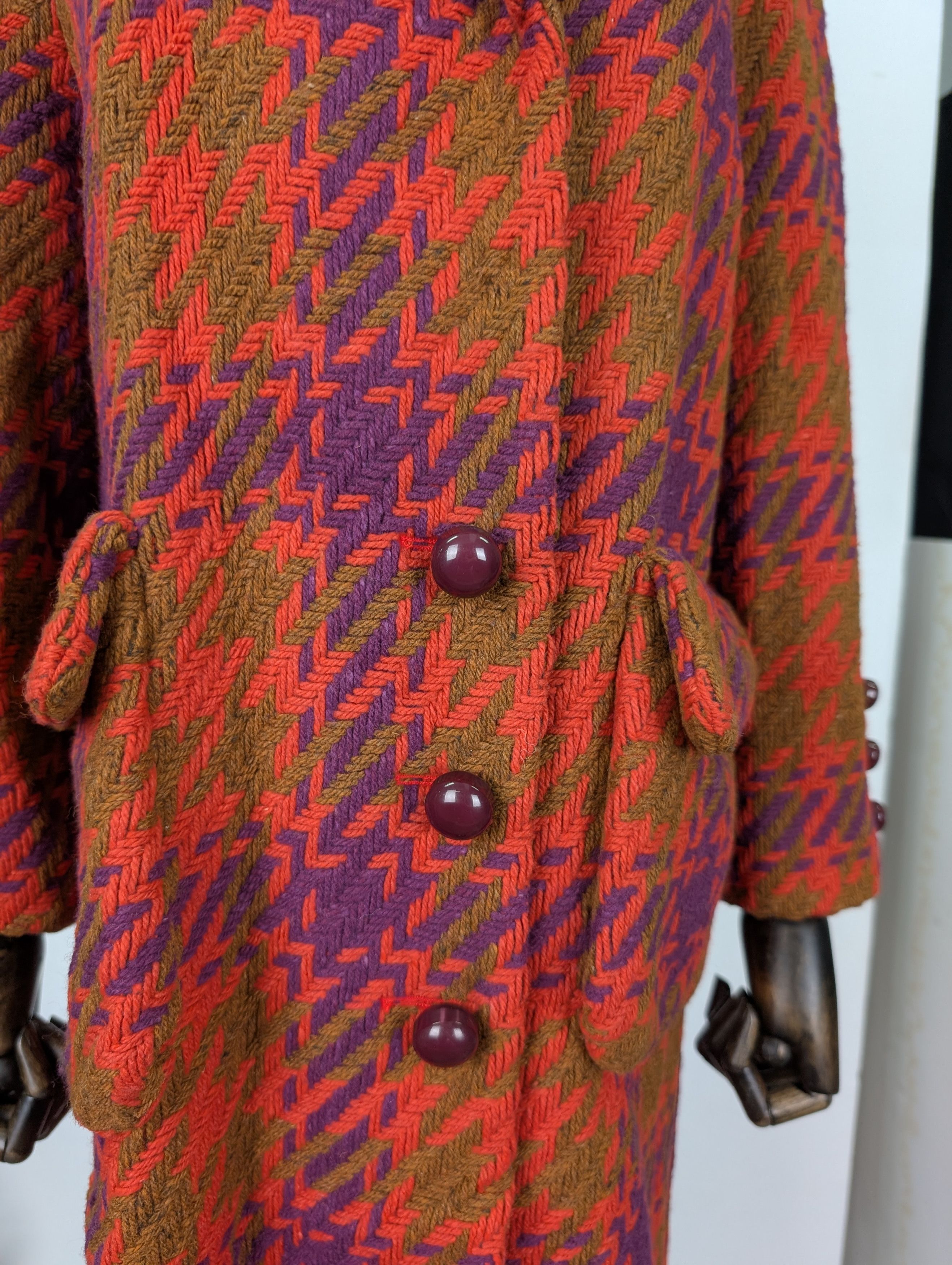 Marc Jacobs Multicolor Houndstooth Wool Coat Size XS / US 0-2 / IT 36-38 - 3 Thumbnail