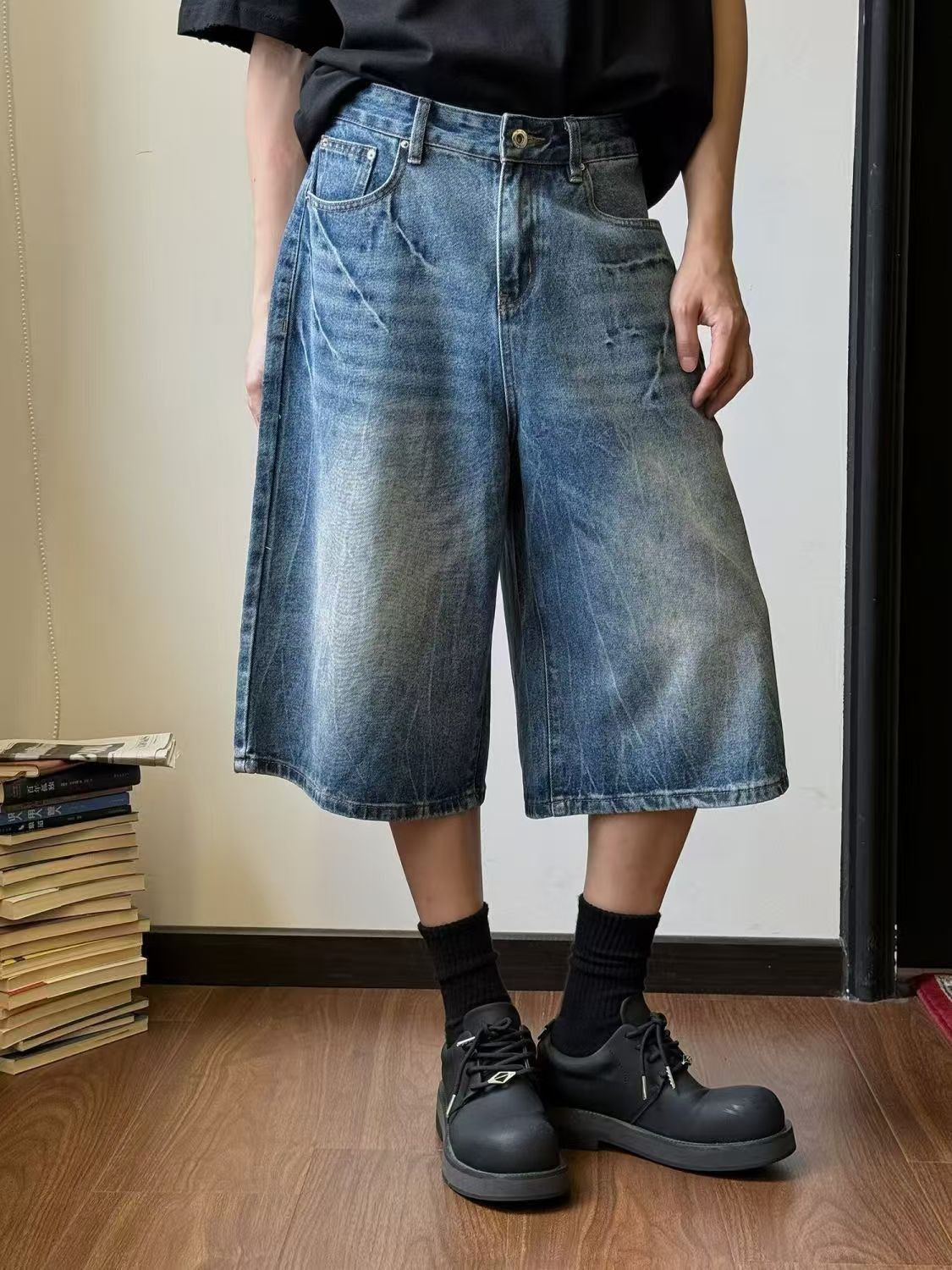 Japanese Brand × Jean Street washed distressed lightning denim shorts y2k Size US 32 / EU 48 - 2 Thumbnail