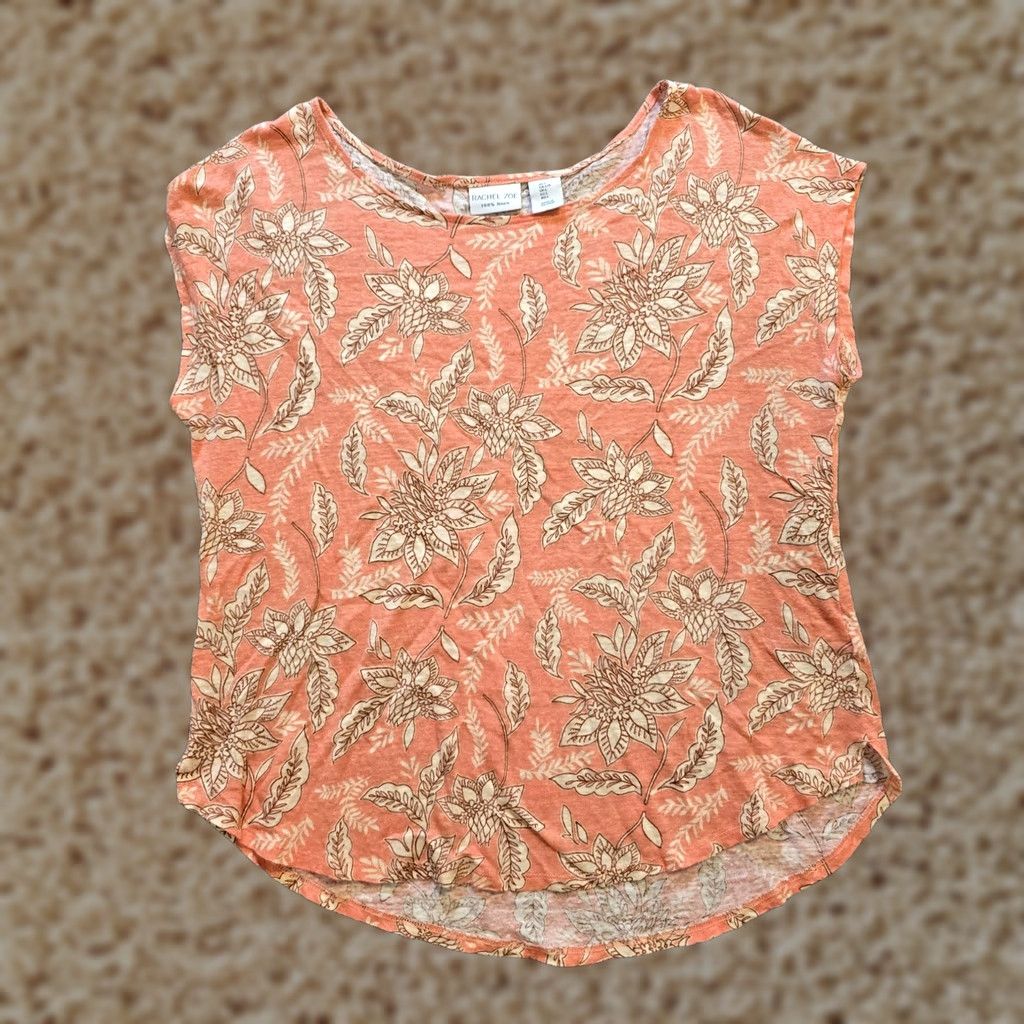 Rachel Zoe Rachel Zoe Top Womens 2X Orange Floral Linen Short Sleeve Casual Knit Blouse Womens Size XXL / US 16-18 / IT 52-54 - 1 Thumbnail