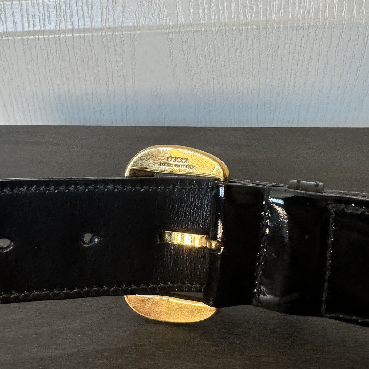Gucci Gucci Vintage Black Patent Leather Studded Logo Belt Size ONE SIZE - 4 Thumbnail
