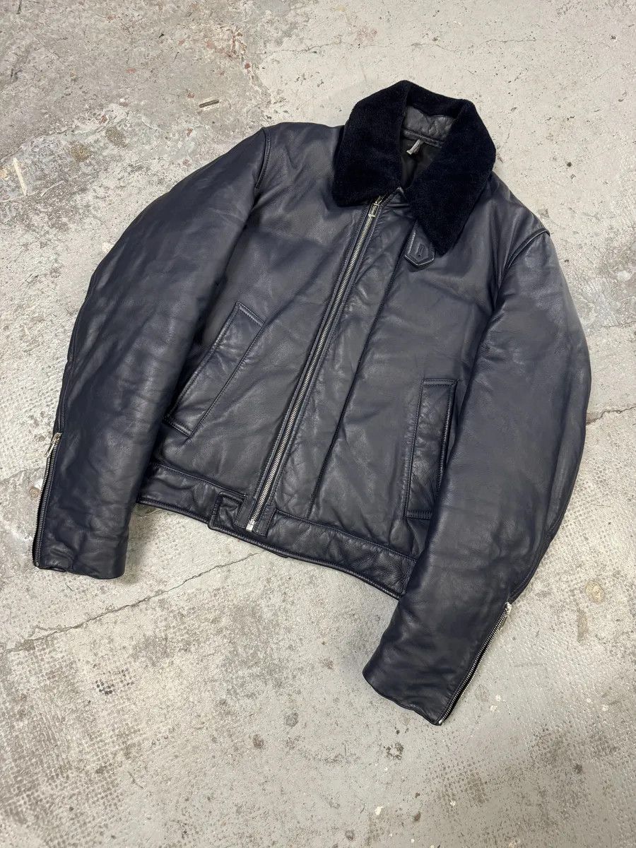 Dior FW2013 Dior Navy Asymmetrical Lambskin Leather Bomber Jacket by Kris Van Assche Size US M / EU 48-50 / 2 - 8 Thumbnail