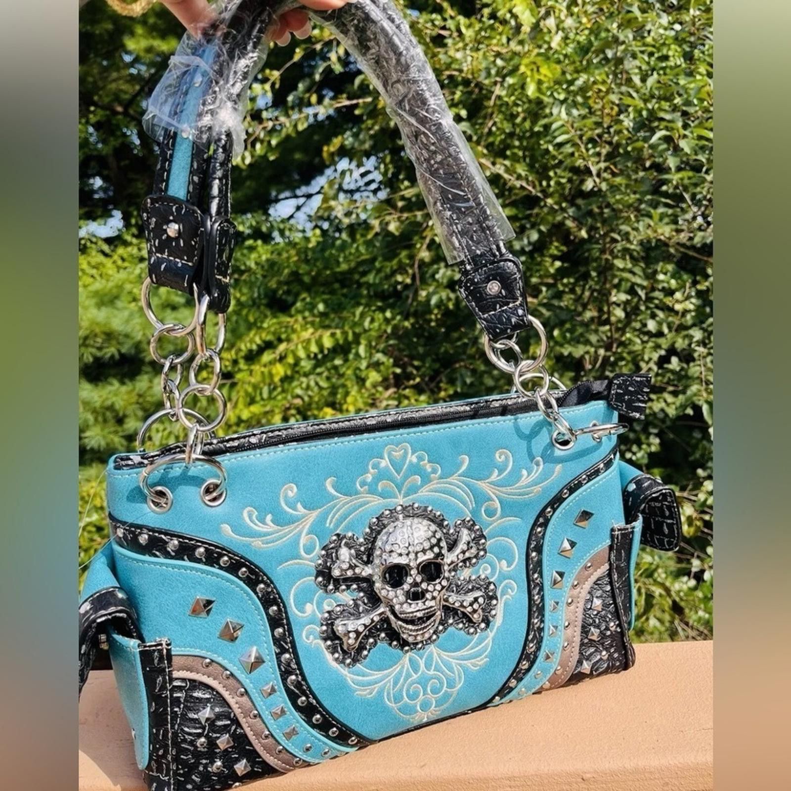 Designer Handmade Skull Leather Shoulder Bag With Skull Wallet Size ONE SIZE - 6 Thumbnail