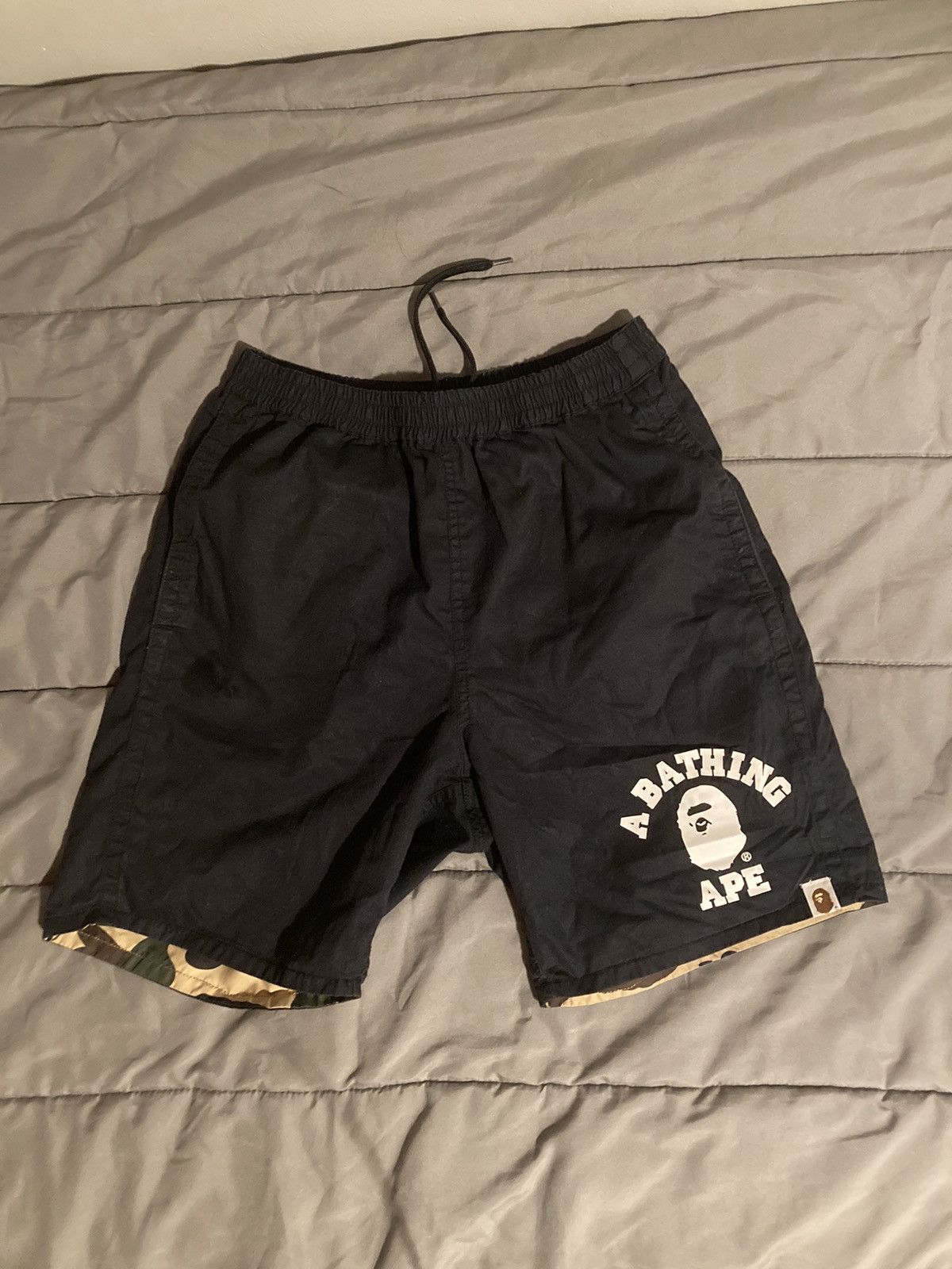 image of Bape 1St Camo College Reversible Shorts in Black, Men's (Size 31)