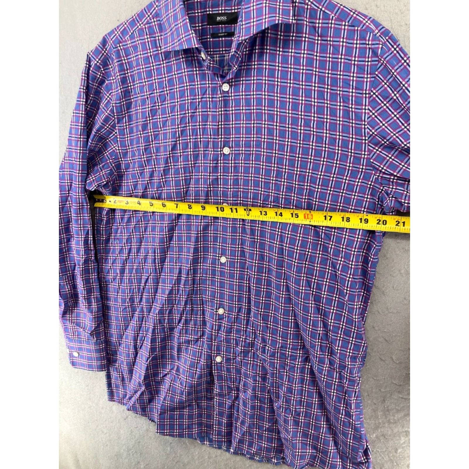 Hugo Boss Hugo Boss Mens Purple Plaid Button Up Sharp Fit 16 Long Sleeve Shirt Size US L / EU 52-54 / 3 - 5 Thumbnail