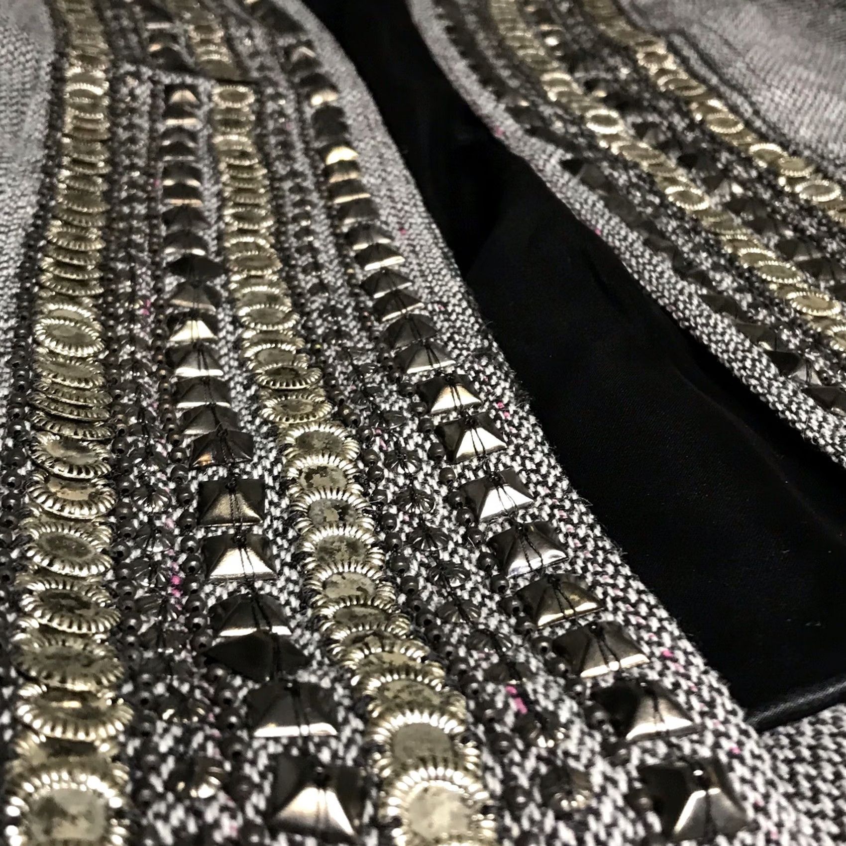 Vintage Chico’s Women Gray Herringbone Tweed Wool Blend Trinket Studded Open Vest Size XS / US 0-2 / IT 36-38 - 4 Thumbnail