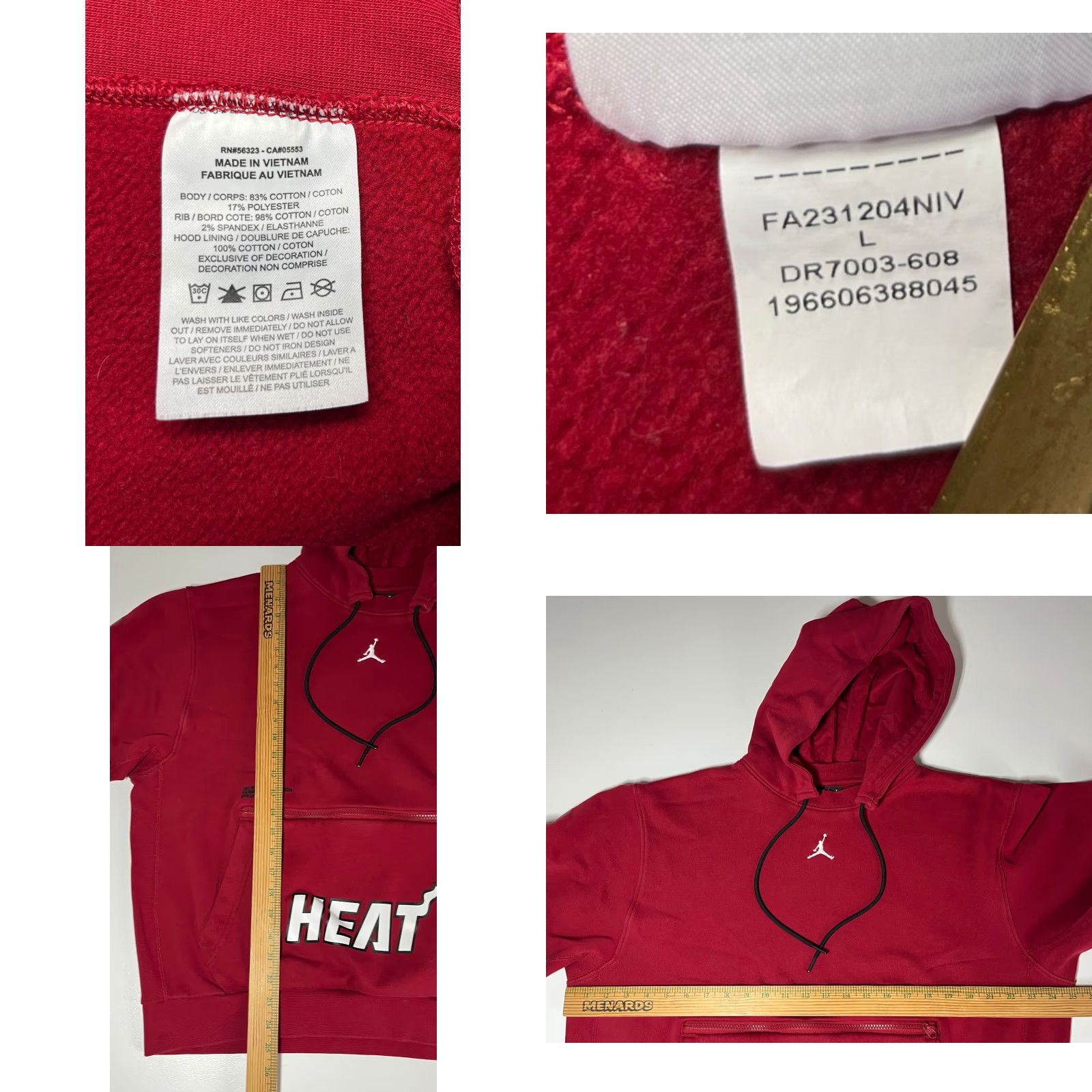 Jordan Brand Nike Jordan Men's Miami Heat Statement Courtside Hoodie DR7003-608 Sz L Red Logo Pullover Hoodie Mens Sports Front Pockets 90s Size US L / EU 52-54 / 3 - 9 Thumbnail