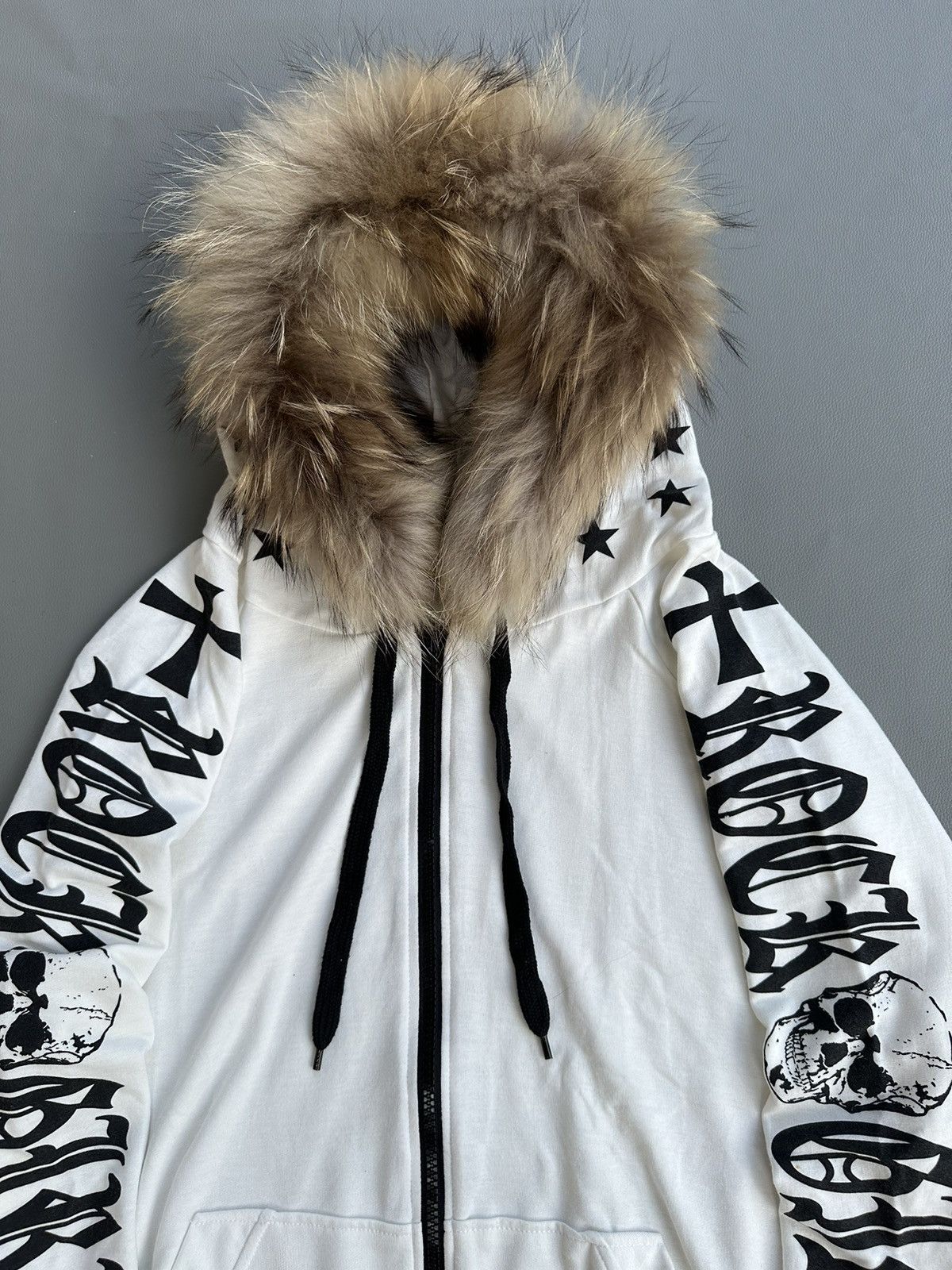20471120 ROCK GIRL SKULL AND STARS BOXY ZIP FUR HOODIE LGB PUNK STYLE Size L / US 10 / IT 46 - 4 Thumbnail