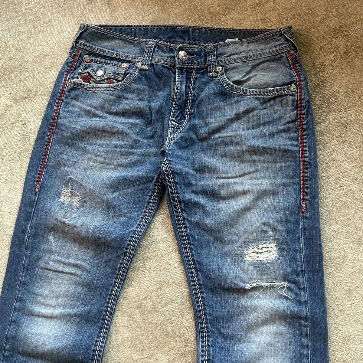 True Religion True Religion Straight Distressed Denim Jeans Size US 33 - 4 Thumbnail
