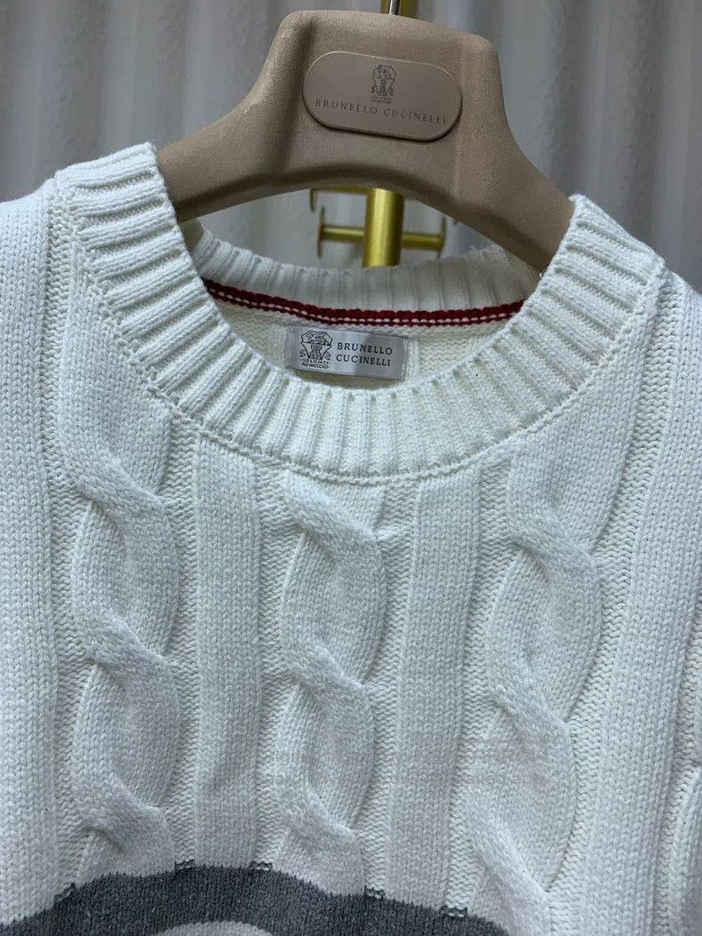 Brunello Cucinelli White Cable Sweater.
