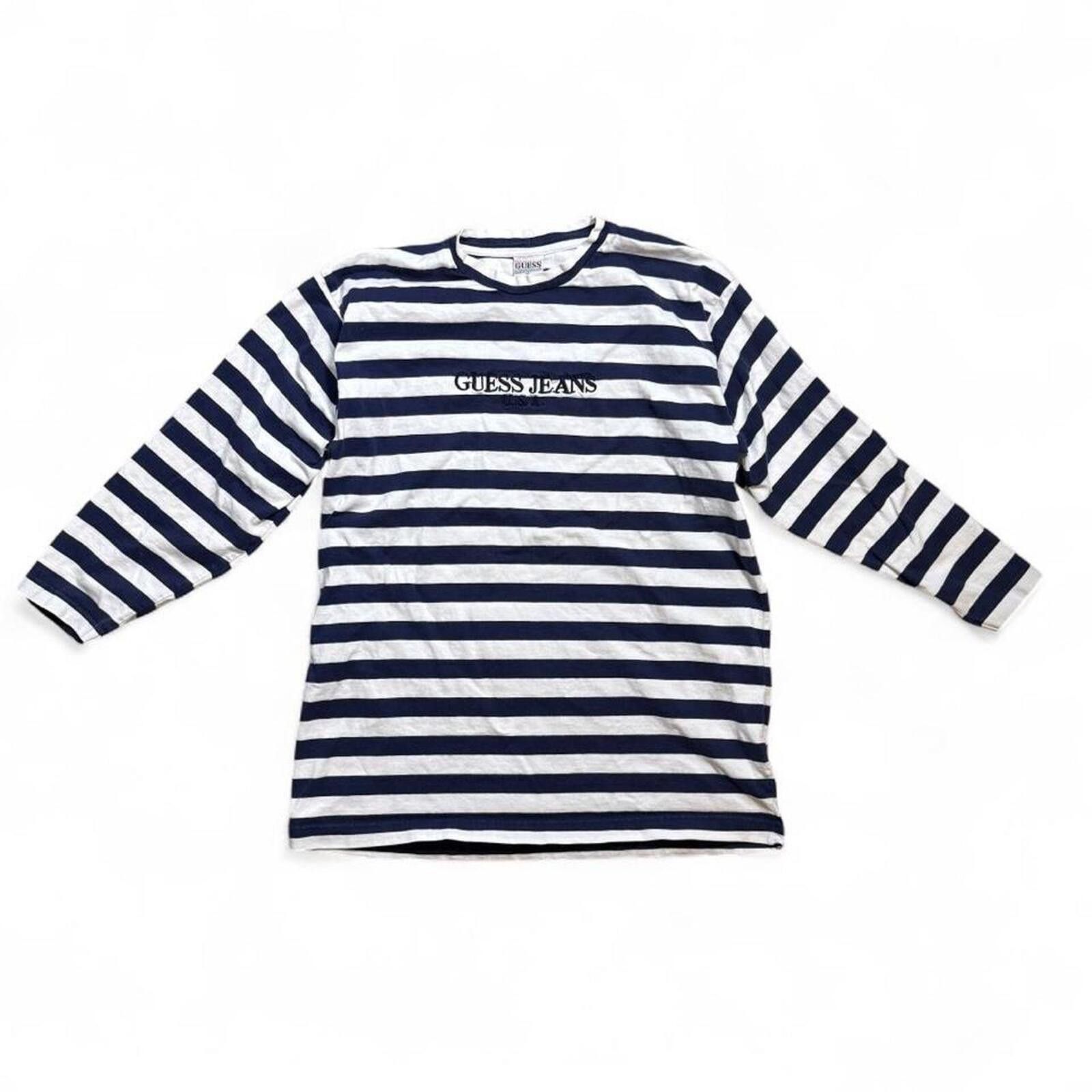 Guess vintage 80s Guess white and navy striped long sleeve top Size M / US 6-8 / IT 42-44 - 1 Thumbnail