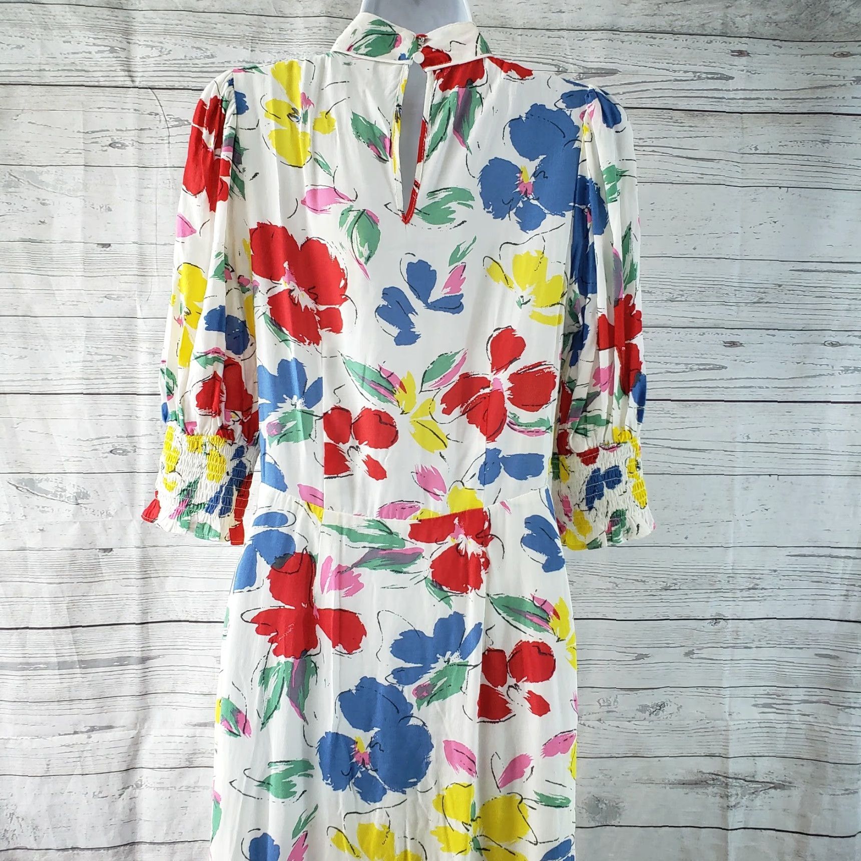 RIXO Rixo for Target Womens Cascade Dress Sz 6 White Blue Floral Mock Neck Maxi Dress Bodice Cascade Ruffle Half Sleeve Womens JS Size M / US 6-8 / IT 42-44 - 4 Thumbnail