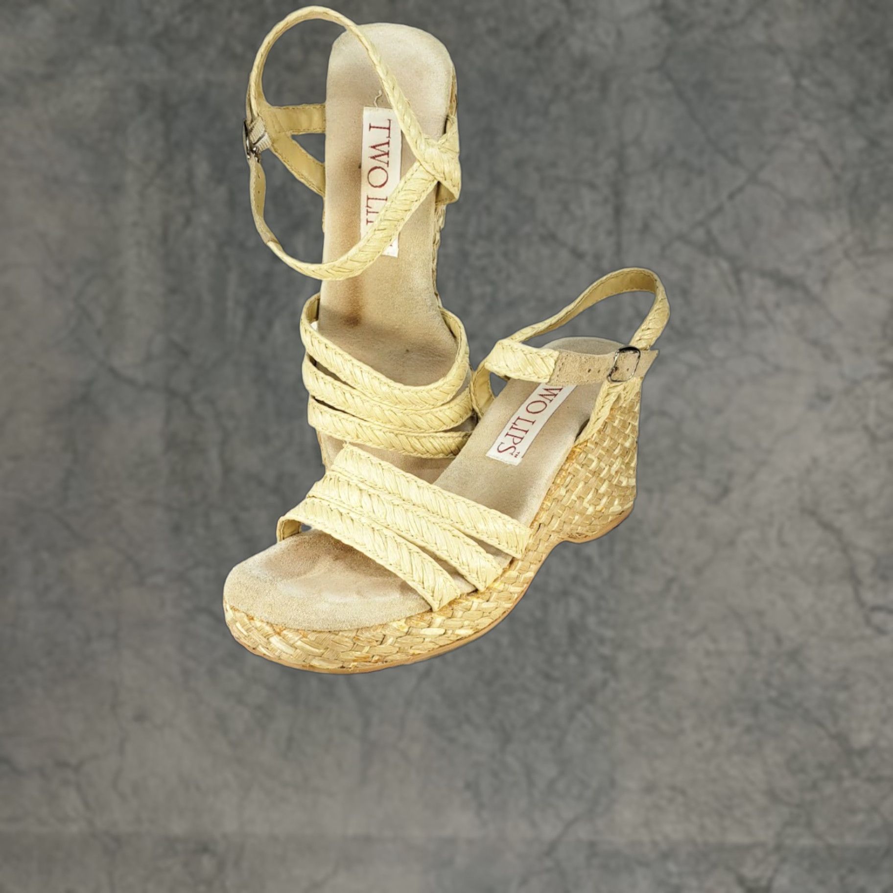 Vintage Two Lips Aruba Wedge Espidrille T-Strap Sandals Women Size 9 Beige with Box Size US 9 / IT 39 - 1 Thumbnail