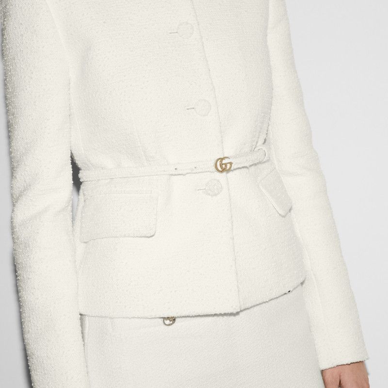 Gucci o1loc1c0226 820752 Cotton Bouclé Belted Jacket in Off White Size L / US 10 / IT 46 - 5 Thumbnail