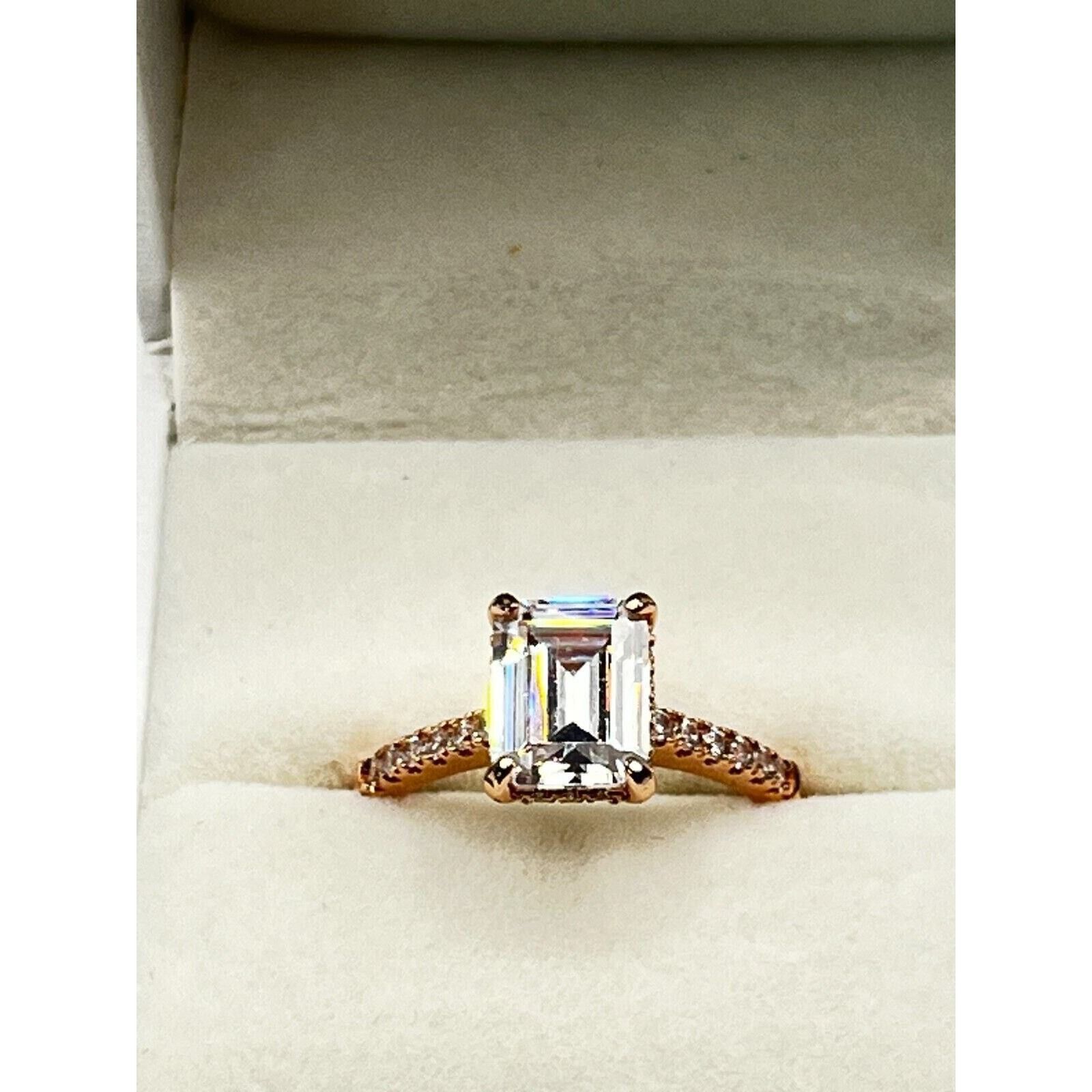 The Unbranded Brand Sterling .925 Emerald Cut CZ Diamond Engagement Ring W Size ONE SIZE - 3 Thumbnail