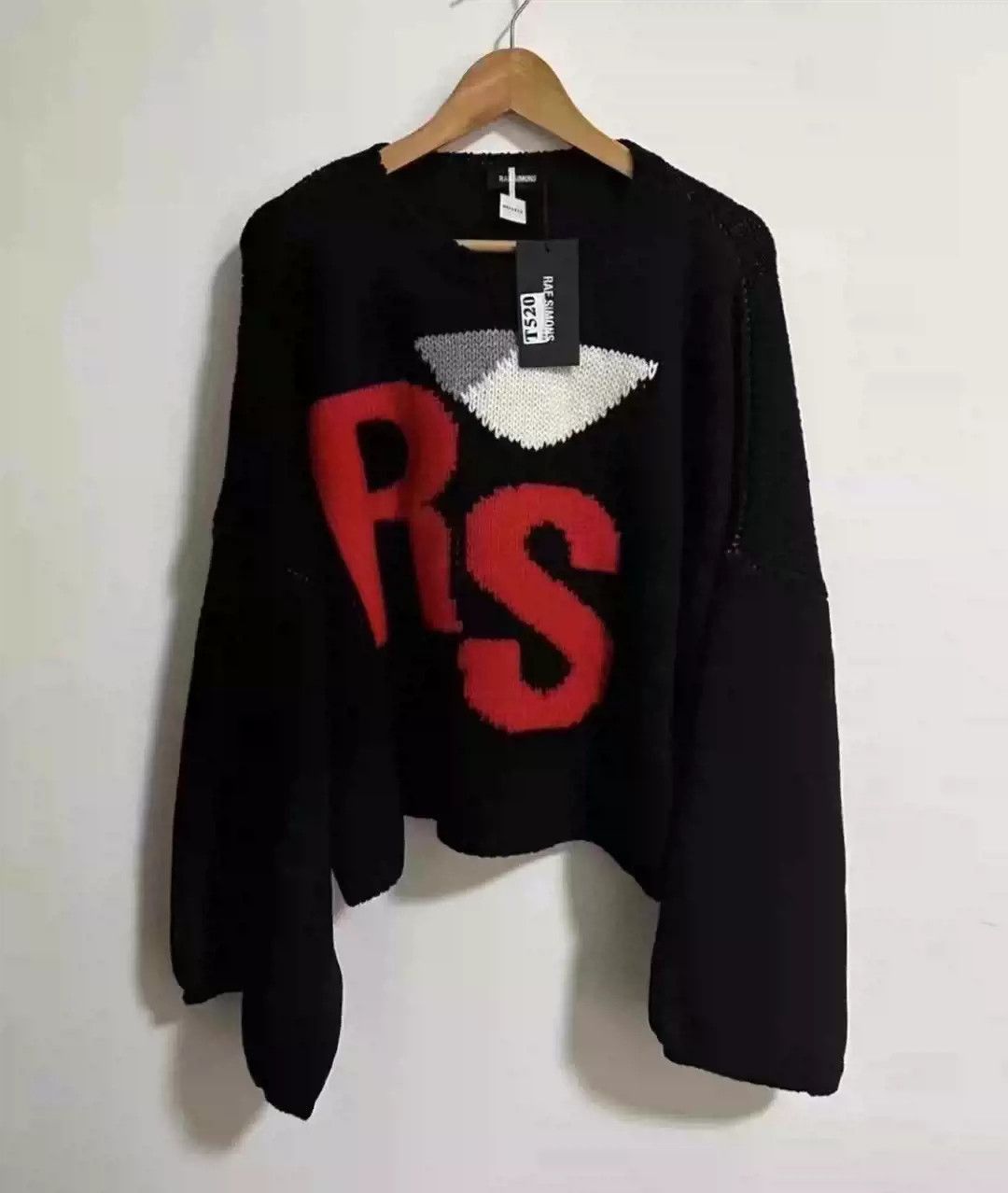 Raf Simons RS Black Red Letter logo Black Short Knitted Swe