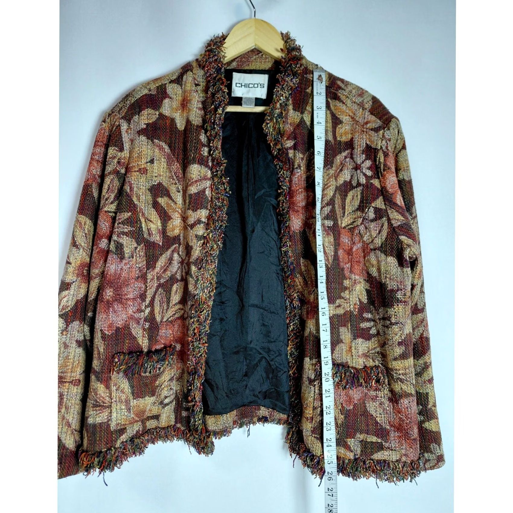Vintage Chico's Floral Jacket Brown Silk Blend Long Sleeve Women 3 Fringe Layered Lightweight Woven Vintage No Size XS / US 0-2 / IT 36-38 - 5 Thumbnail