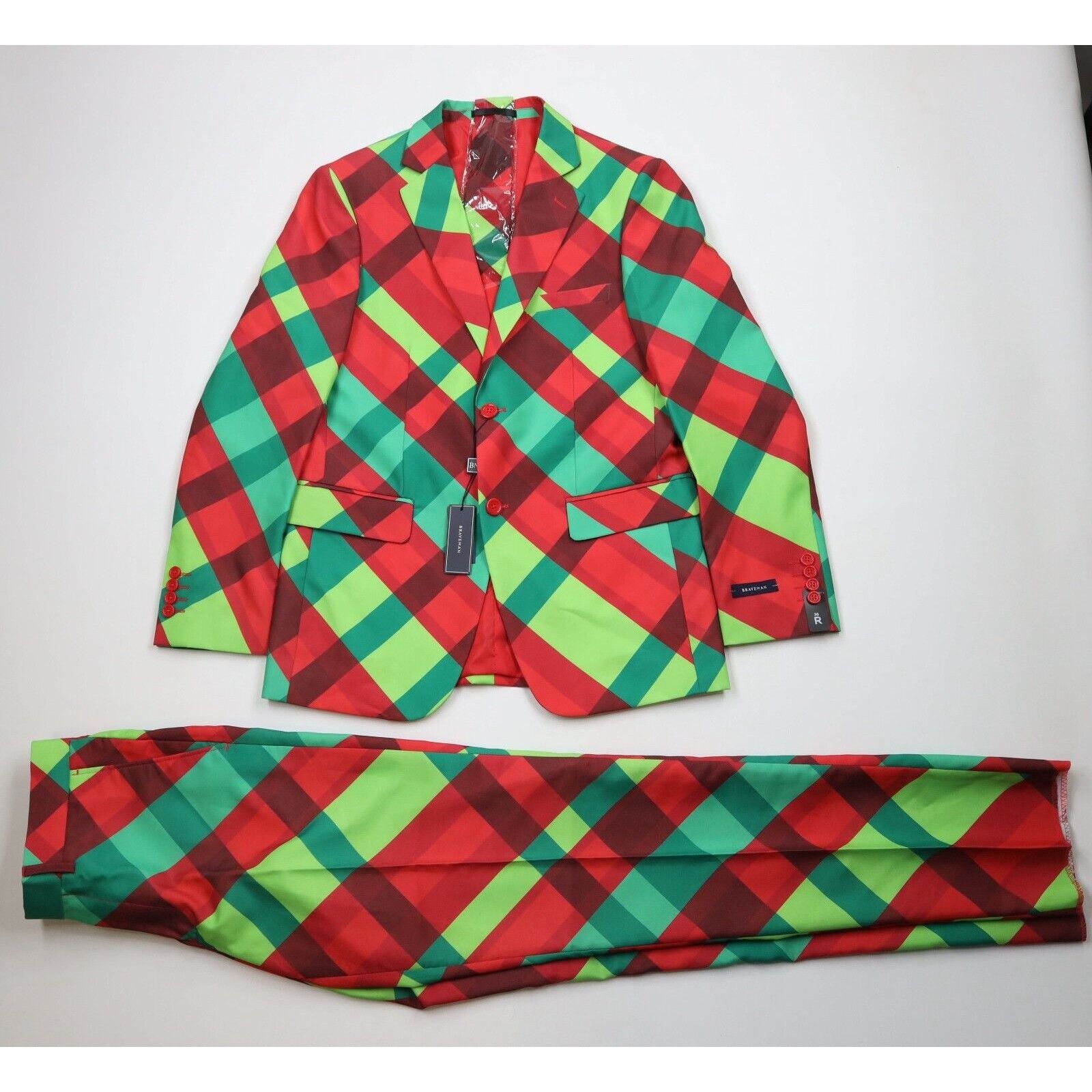 Vintage New Brave Man Christmas Plaid 3 Piece Suit 36R Size 36R - 1 Thumbnail