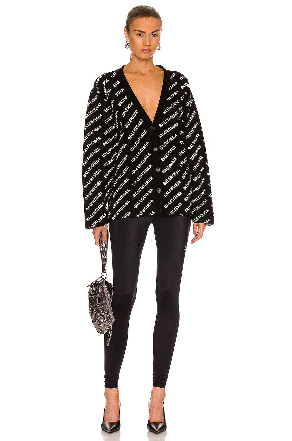 Balenciaga o1mt1gz0924 Mini Allover Logo Cardigan in Black/White Size XS / US 0-2 / IT 36-38 - 4 Thumbnail