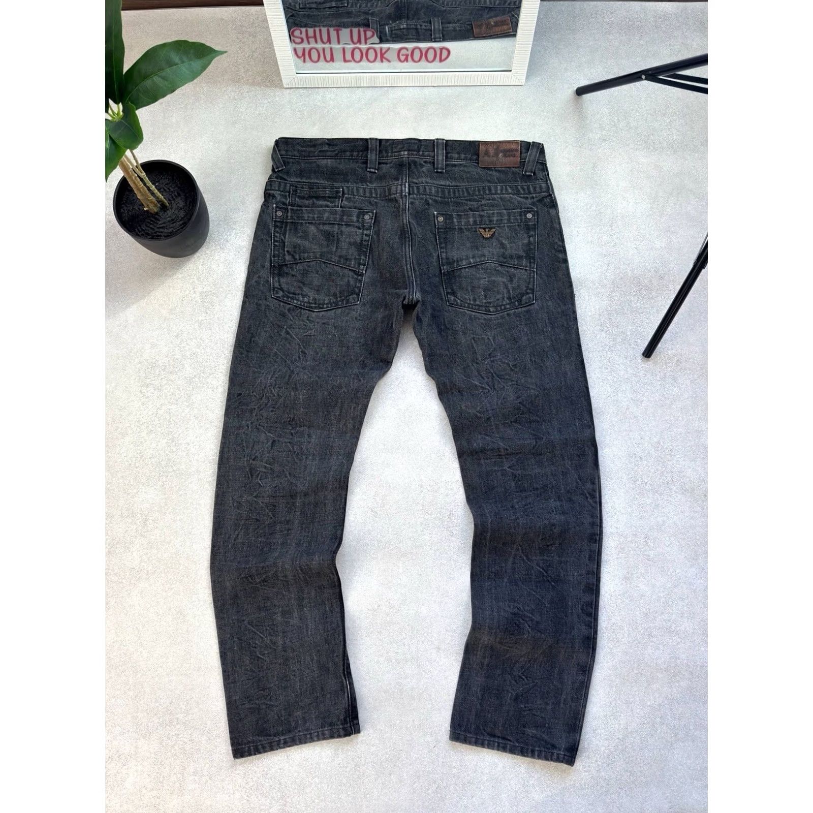 Vintage Armani Jeans Jeans Gray Regular Mens Size 36 Inseam 34 Distressed Logo Y2K Vintage 90s Metal Leg Wide-Leg Pants Size US 36 / EU 52 - 5 Thumbnail