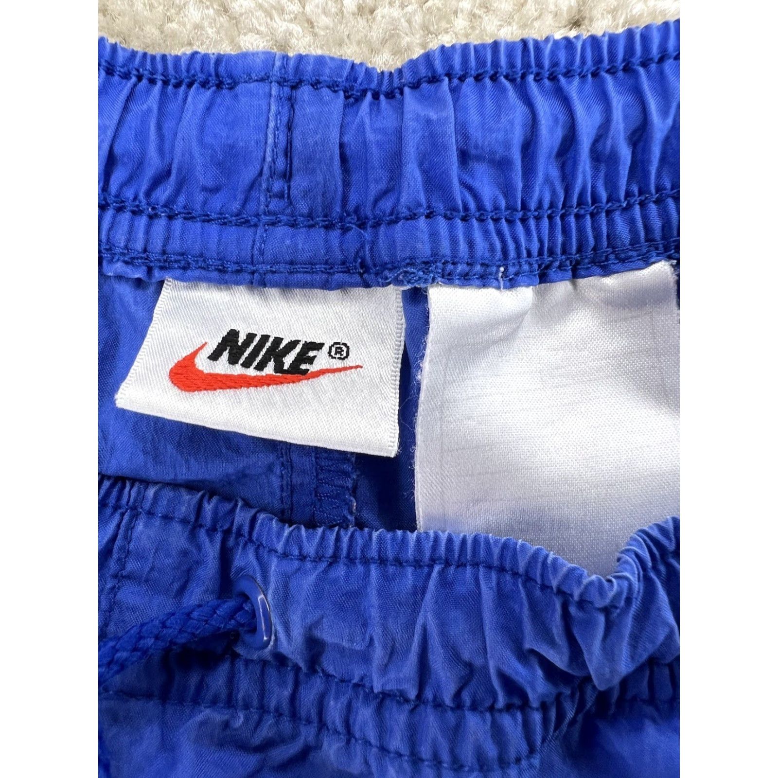 Nike VINTAGE Nike Split Shorts Solid Blue Embroidered Logo White Tag L Men Bottom Drawstring Pockets Trunks 90s? Size US 33 - 4 Thumbnail