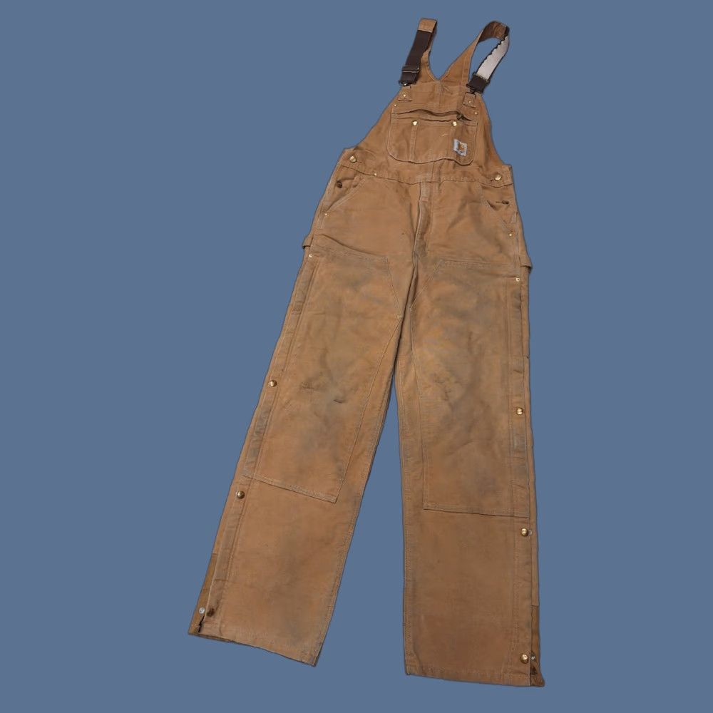 Carhartt VINTAGE Carhartt Distressed Brown Canvas Insulated Quilt Lined Double Knee Overalls 36 Mens Workwear Size US 36 / EU 52 - 1 Thumbnail