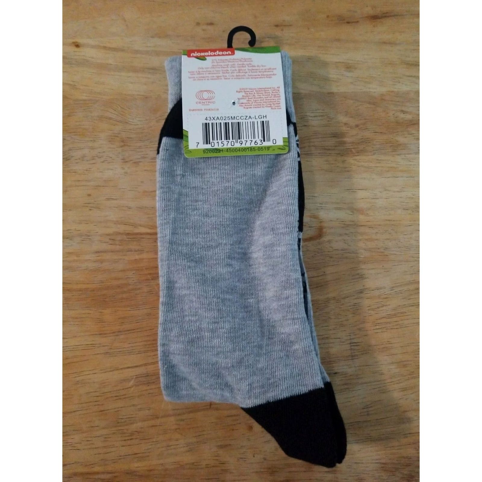 Vintage REN & STIMPY NEW Photo Box Socks Unisex Adults 6-12 Gray & Black Crew 1 Pair Novelty Nickelodeon Planet Sox Size ONE SIZE - 2 Thumbnail