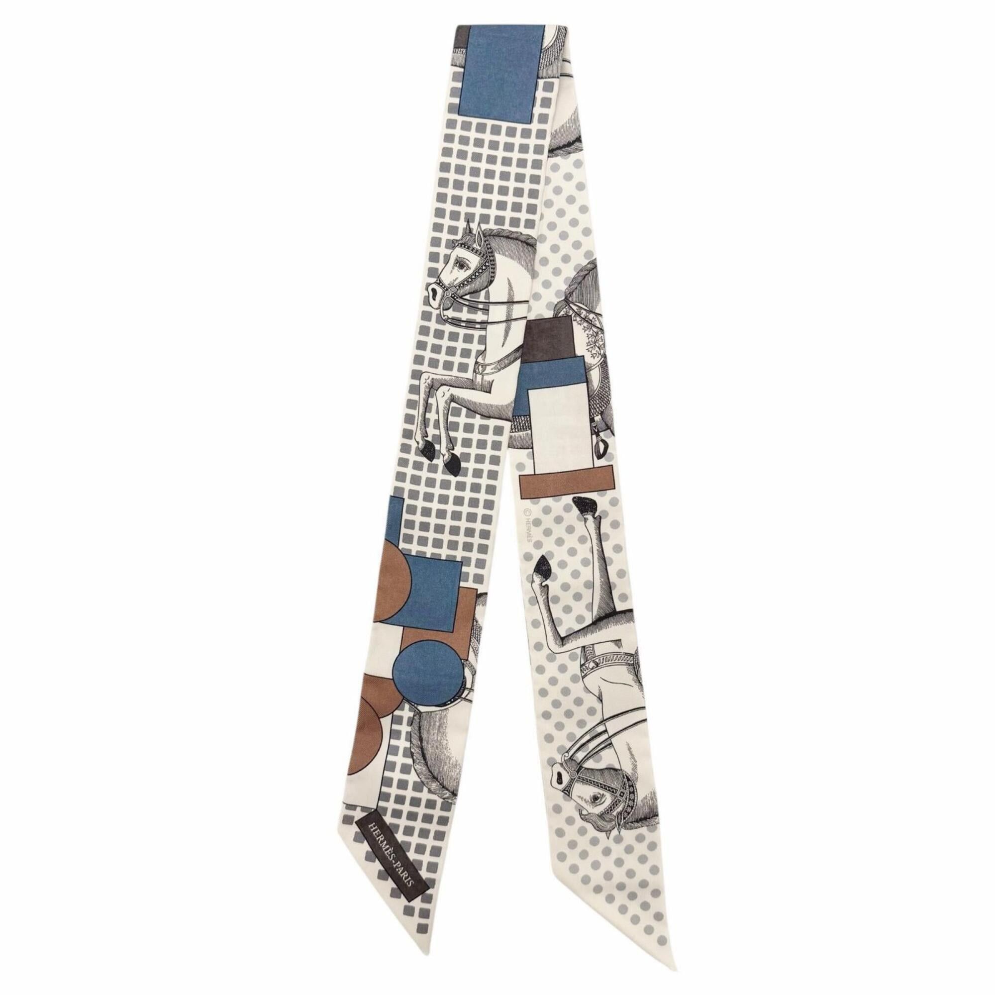 Hermes HERMES Twilly CAVALIER EN FORMES (Cavalier en Formes) 100% Silk Scarf/Muffler, Multi-color, Made in France, Women's, with Box. Size ONE SIZE - 1 Thumbnail