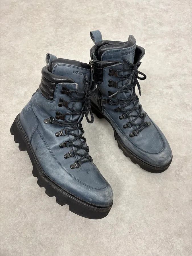 Emporio Armani 2010s Emporio Armani Avant-Garde Brut Blue Leather Boots Size US 8.5 / EU 41-42 - 5 Thumbnail