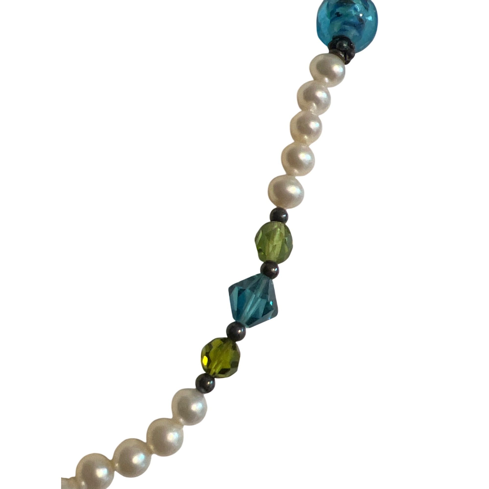 Other Vtg Sterling Silver Pearl Glass Crystal Necklace Toggle Clas Size ONE SIZE - 3 Thumbnail