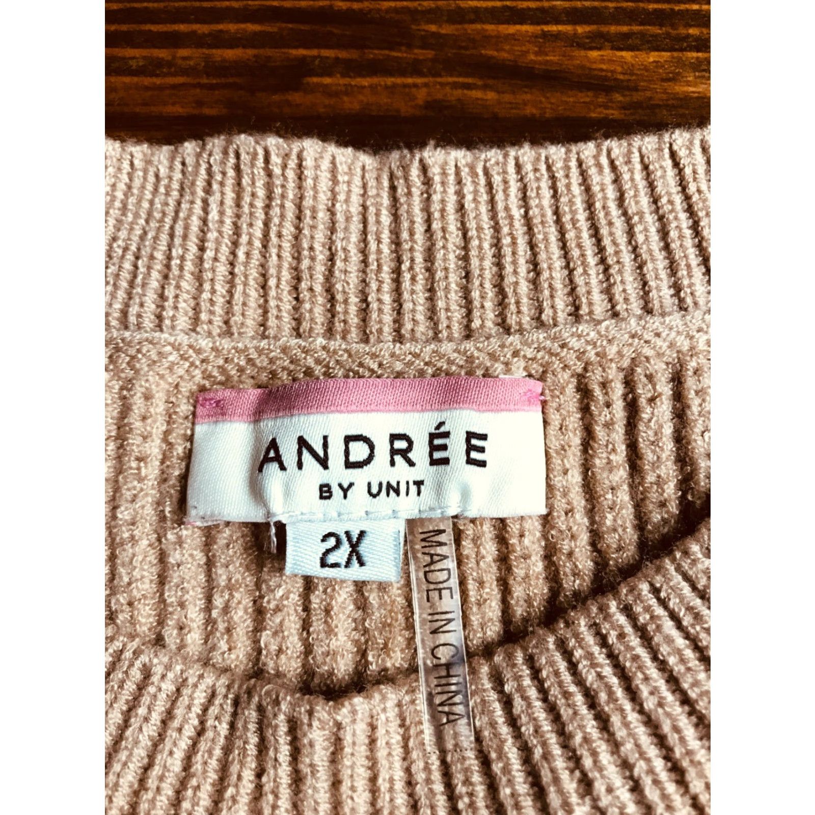 Vintage Andree By Unit Sweater Women's 2X Tan Ribbed Pullover Crew Neck Long Sleeve Vintage? No. Regular Fit Casual Fall Spring Summer Size XXL / US 16-18 / IT 52-54 - 5 Thumbnail