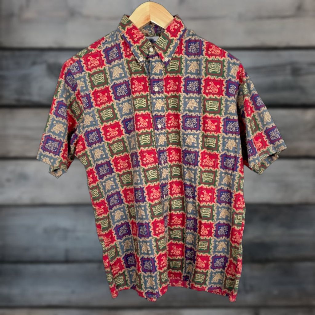 Reyn Spooner VINTAGE Reyn Spooner Aloha Shirt Men's M Lahaina Sailor Flag Bird Hawaiian Red 90s Retro Geometric Short Sleeve Button-Down Collar Mens Size US M / EU 48-50 / 2 - 1 Thumbnail