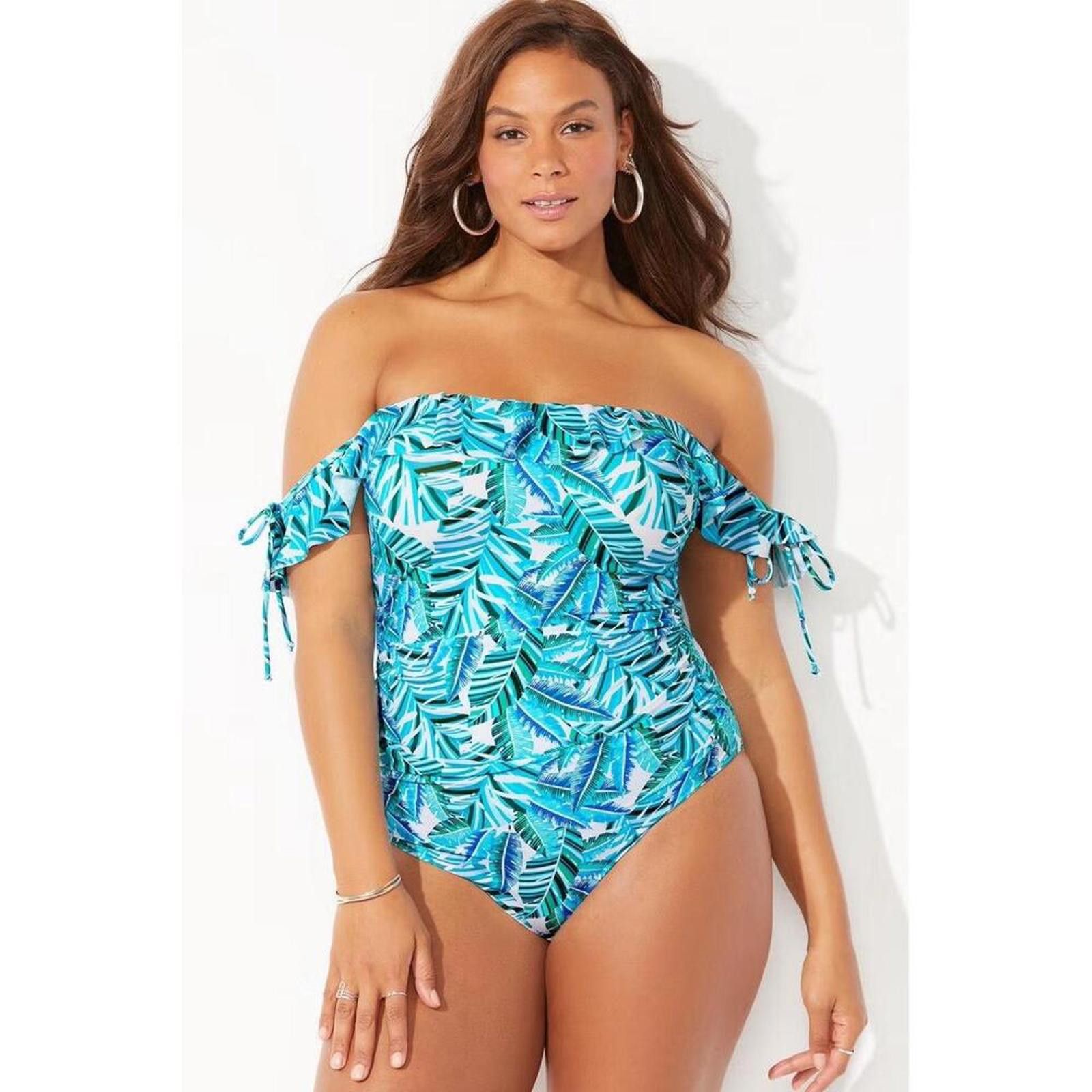 Other 2-3X One-Piece Swimsuit Tropical Off-Shoulder Tummy Control Size ONE SIZE - 1 Thumbnail