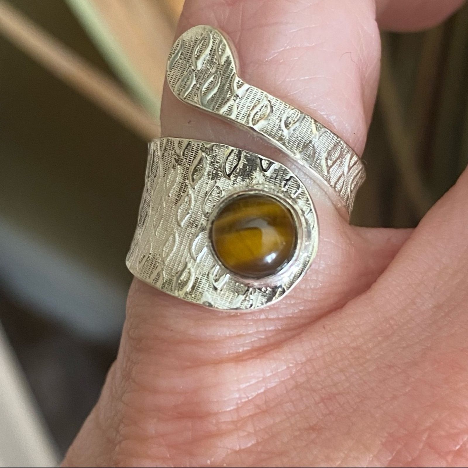 The Unbranded Brand Tiger Eye Sterling Silver Adjustable Wrap Ring Size ONE SIZE - 4 Thumbnail
