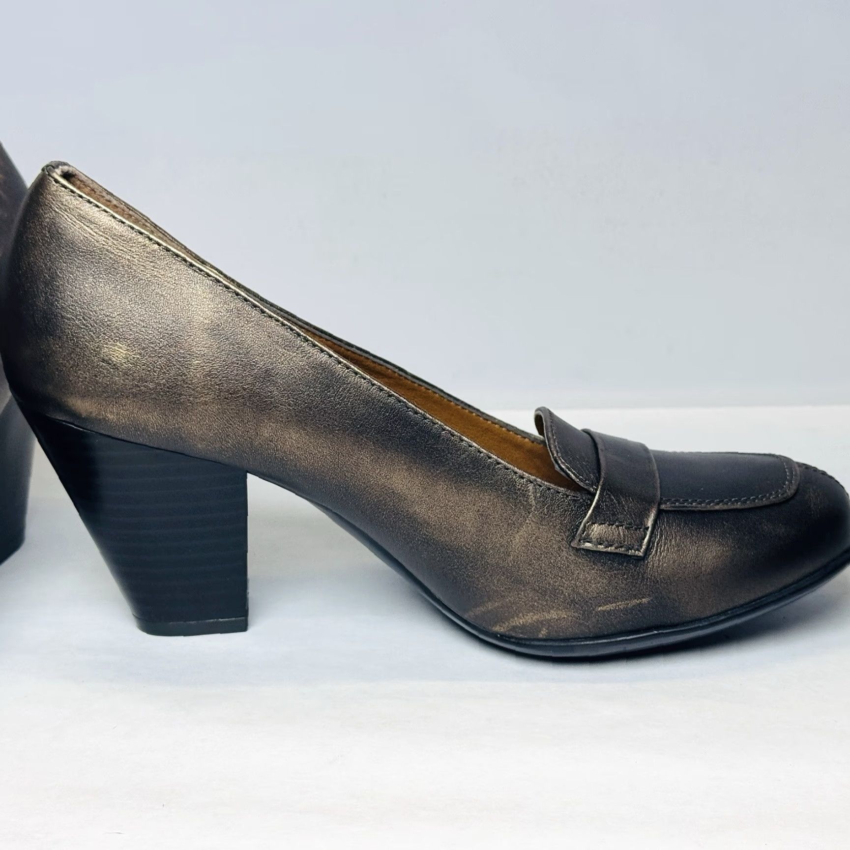 Vintage Sofft Euro Soft Randi Block Heel Slip On Penny Loafer Womens 7.5 Bronze Leather M High Heel Pump Shoes Size US 8 / IT 38 - 6 Thumbnail