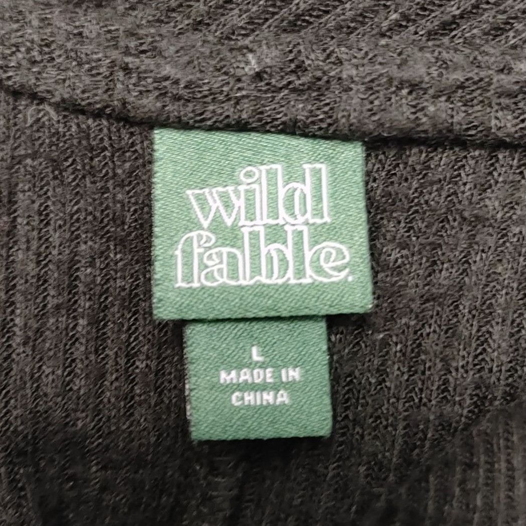 Other Wild Fable Women's Black Knit Ribbed Long Sleeve Tie Front D Size L / US 10 / IT 46 - 3 Thumbnail