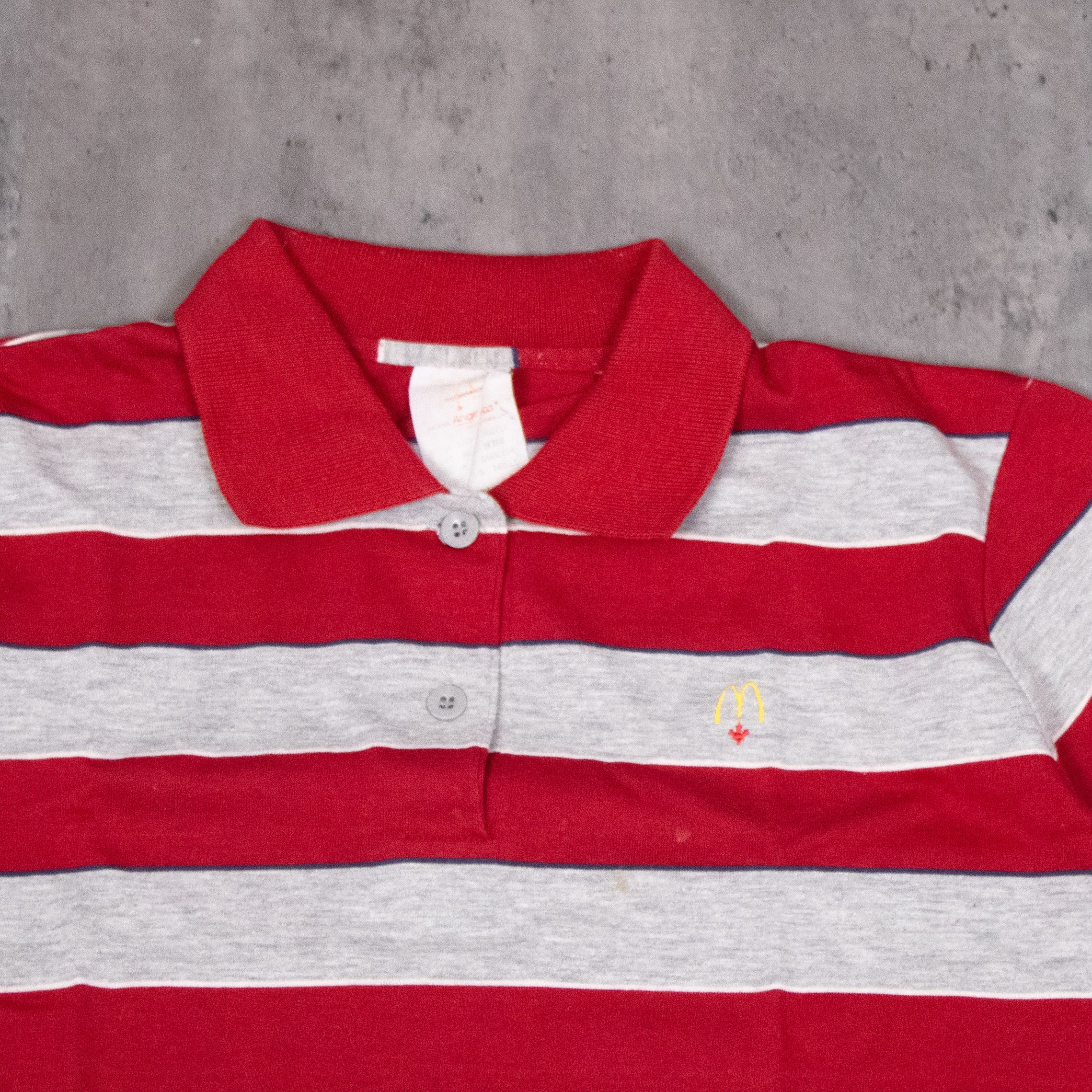 Vintage Vintage 1980s Mcdonalds Red And Grey Striped Polo Size US M / EU 48-50 / 2 - 4 Thumbnail