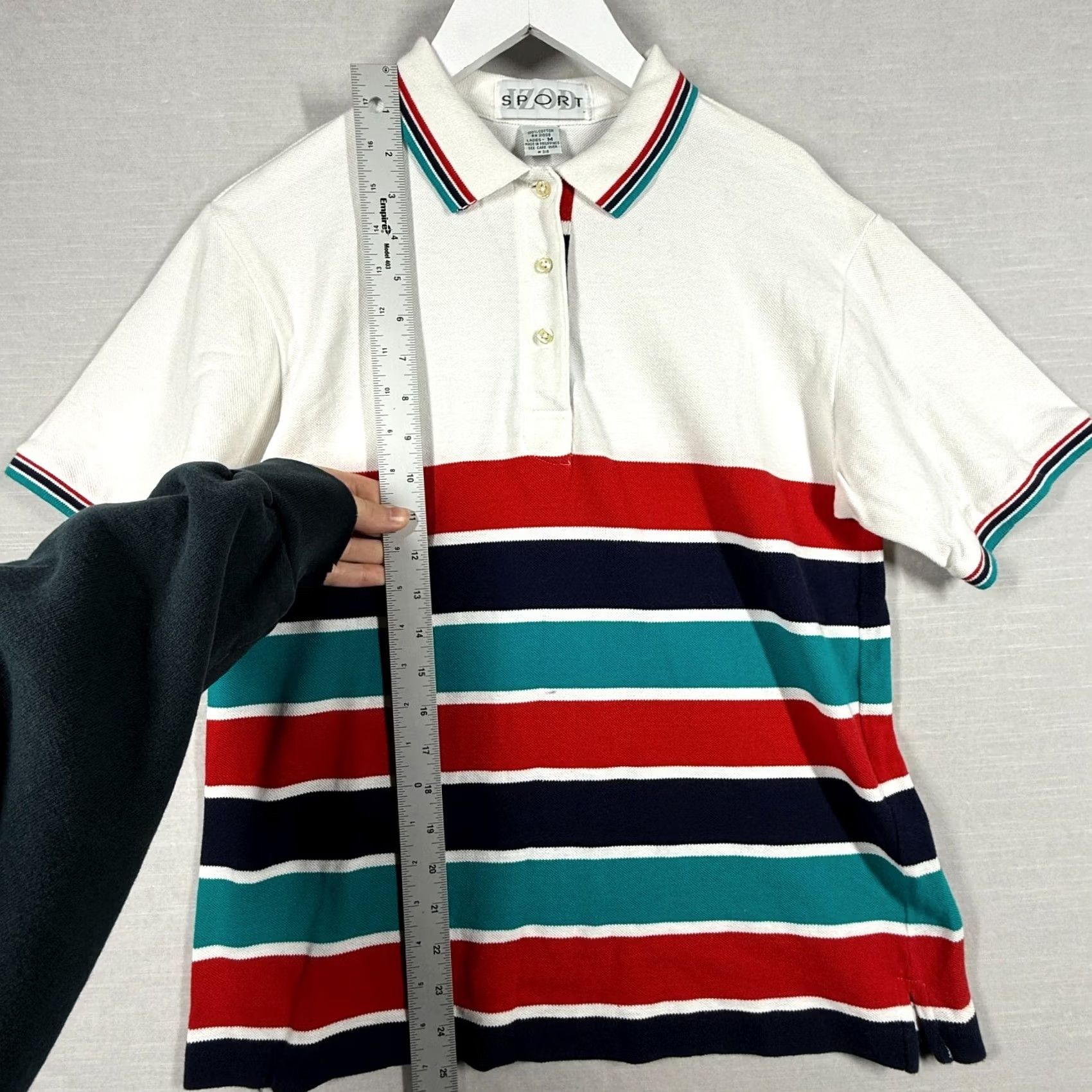 Izod IZOD Polo Shirt Women M White Red Blue Stripe Country Club Yacht Classic Size M / US 6-8 / IT 42-44 - 3 Thumbnail