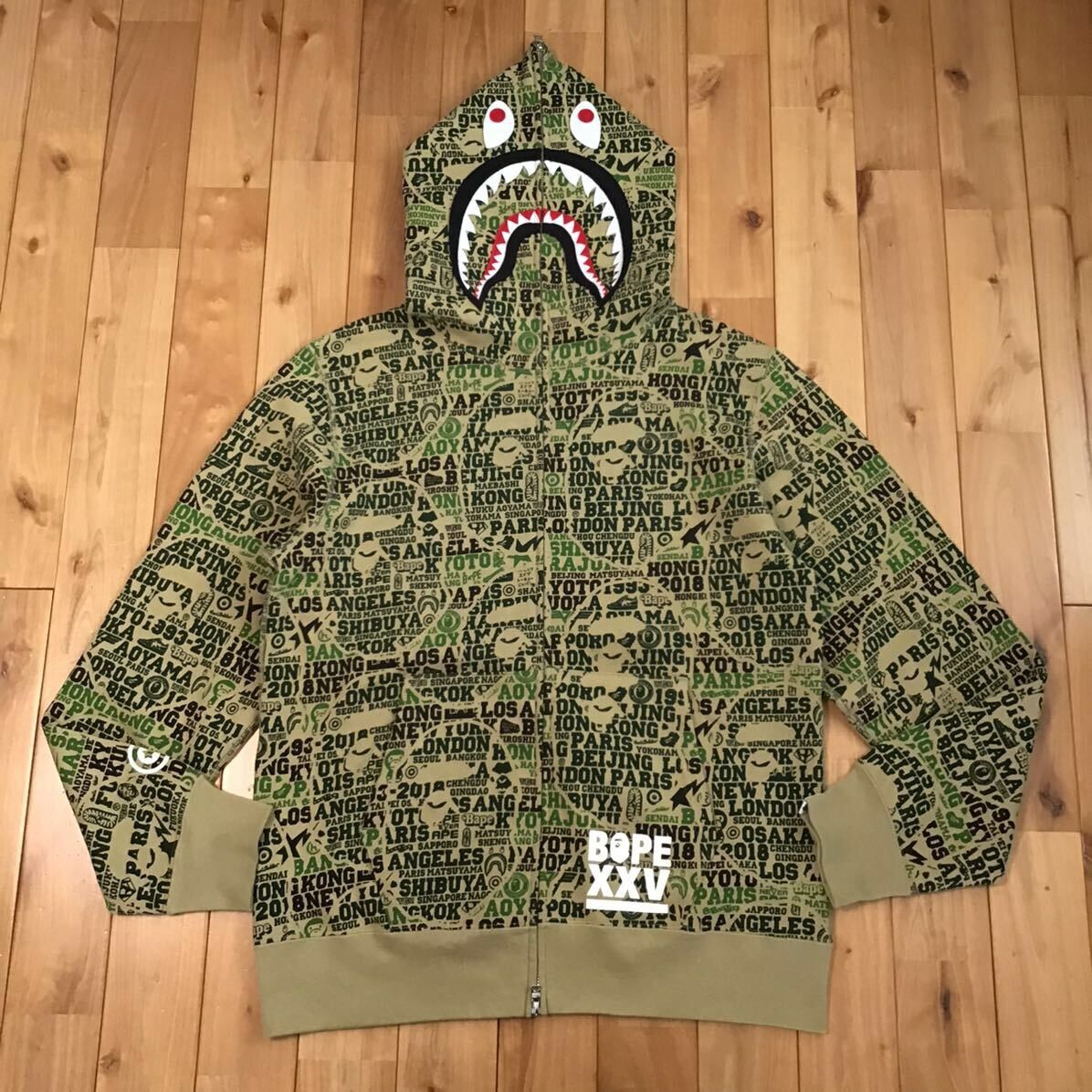 image of Bape Xxv Cities Camo Shark Full Zip Hoodie A Bathing Ape in Green, Men's (Size XL)