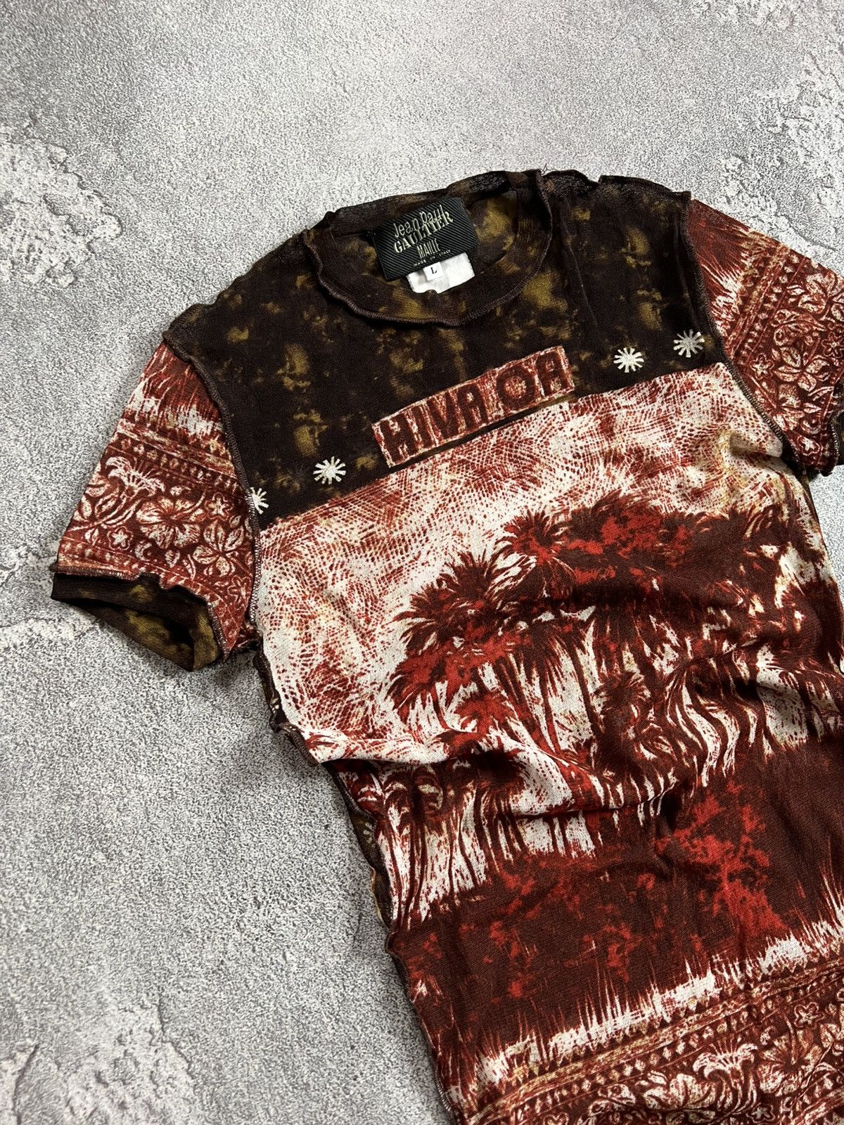 90s Jean Paul Gaultier Printed Mesh T-Shirt Archive Top Sz L