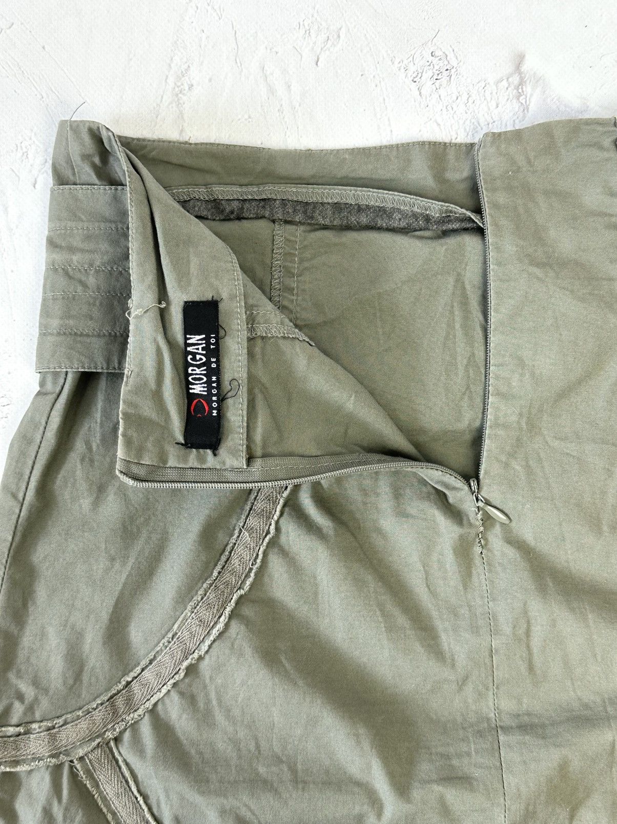 If Six Was Nine Vintage Asymmetrical Belt Khaki Skirt Size 27" / US 4 / IT 40 - 8 Thumbnail