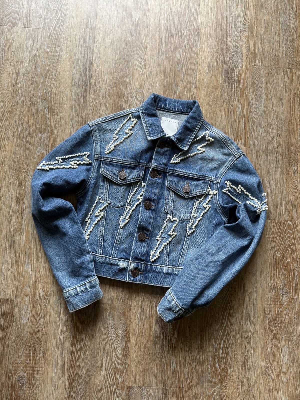 Vintage Sandro Paris Lightning Bolt Denim Jacket